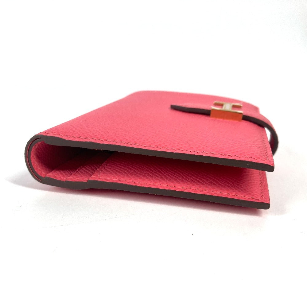 HERMES Folded wallet Epsom pink BEAN Compact Women