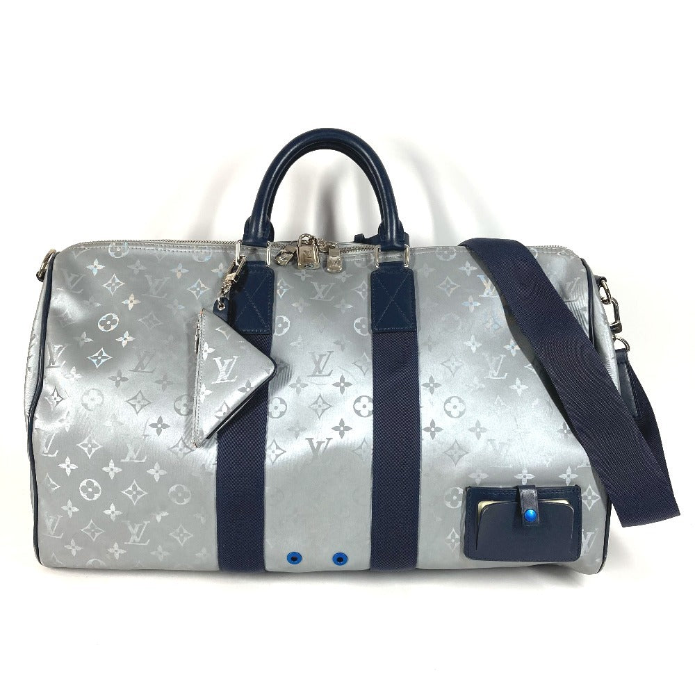 LOUIS VUITTON Boston Duffel bag M44170 Leather / canvas Silver Monogram satellite Keepall ã»bandouliere 50