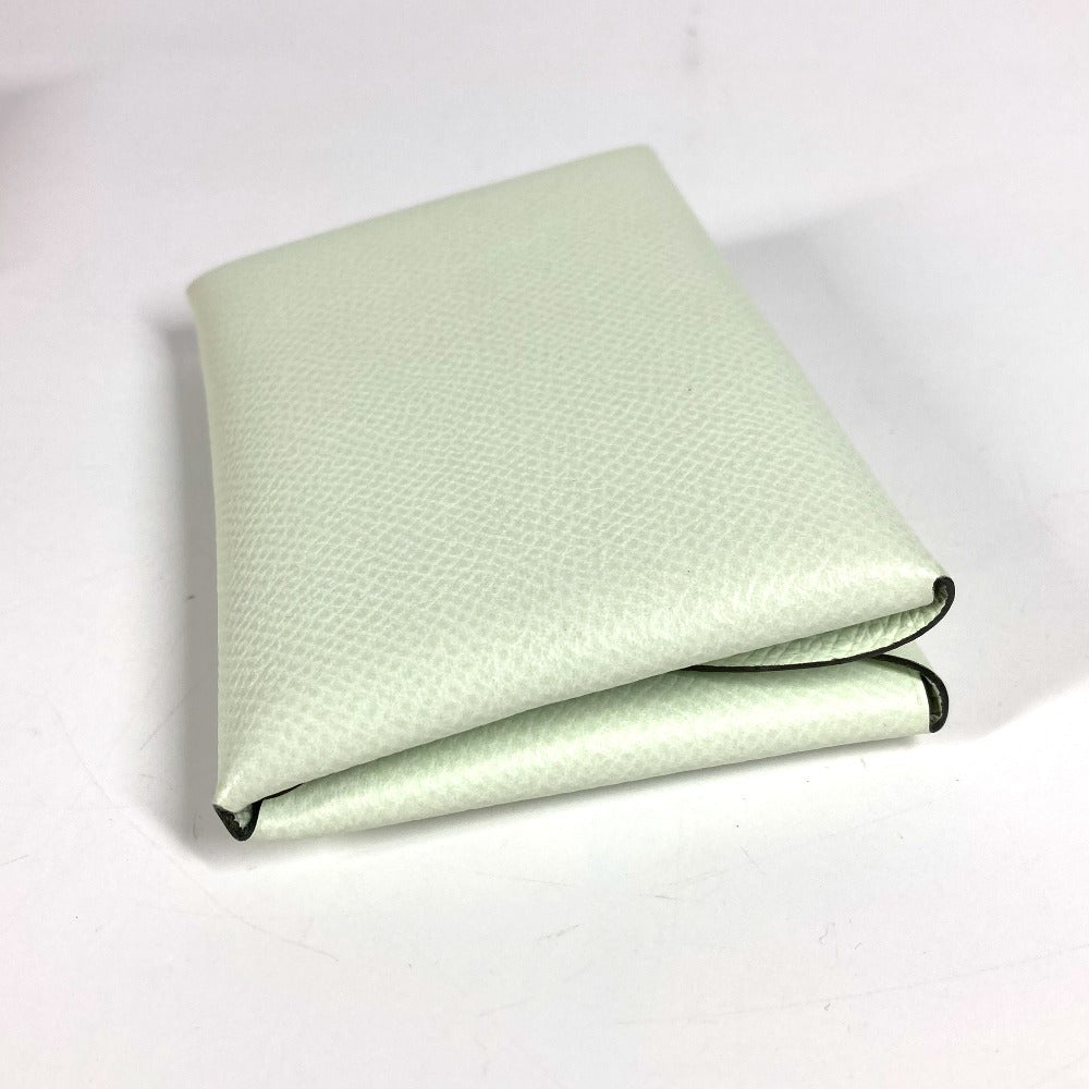 HERMES Coin case Epsom Light green Bifold Wallet Slim Calvi duo
