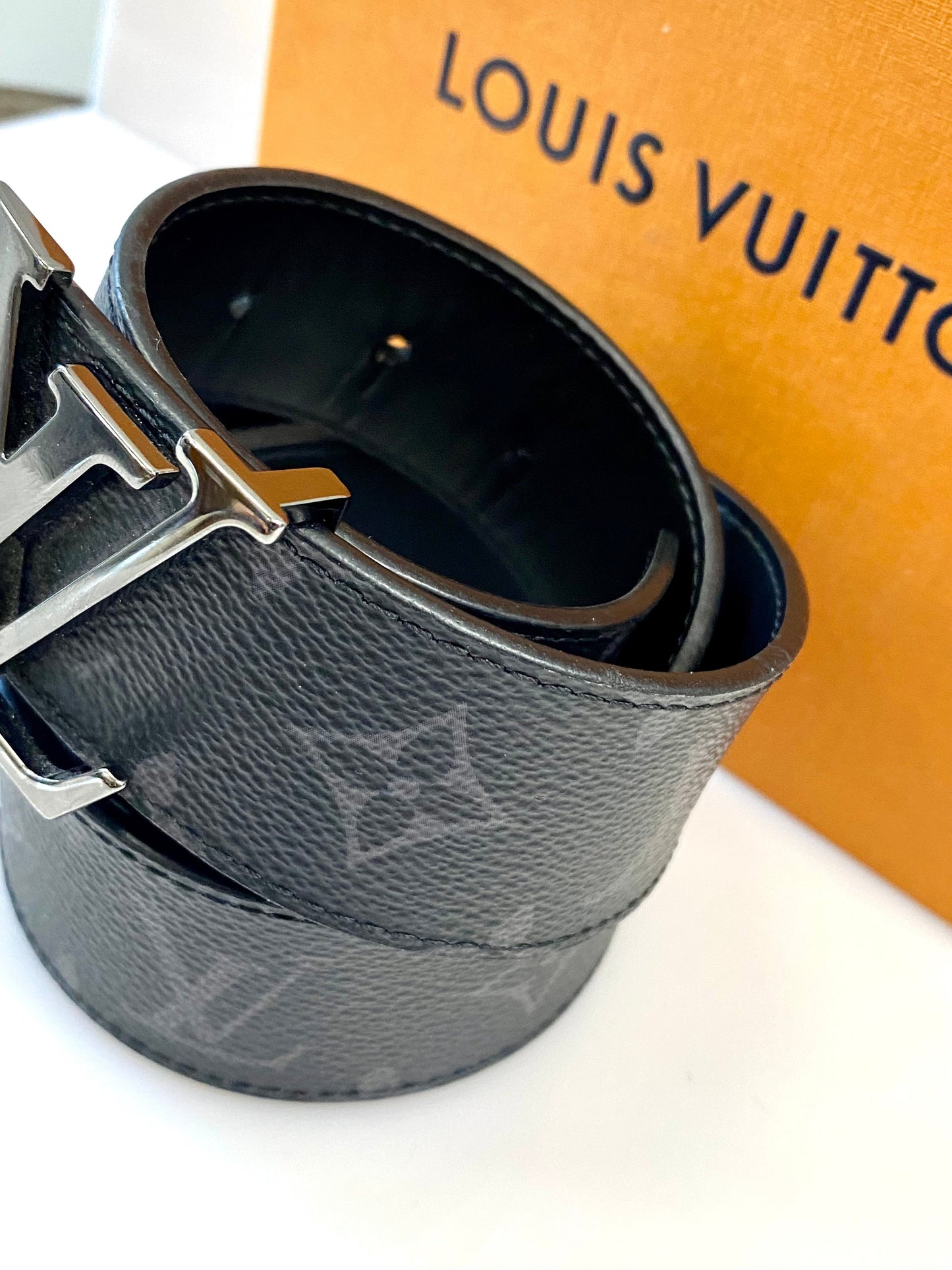 LOUIS VUITTON CALFSKIN MONOGRAM ECLIPSE 40MM LV INITIALS REVERSIBLE BELT