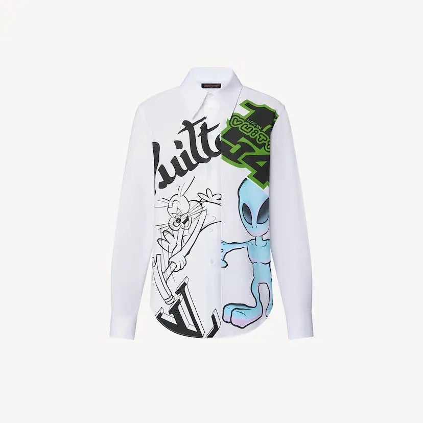 LOUIS VUITTON CARTOON ALIEN GRAPHIC BUTTON DOWN SHIRT