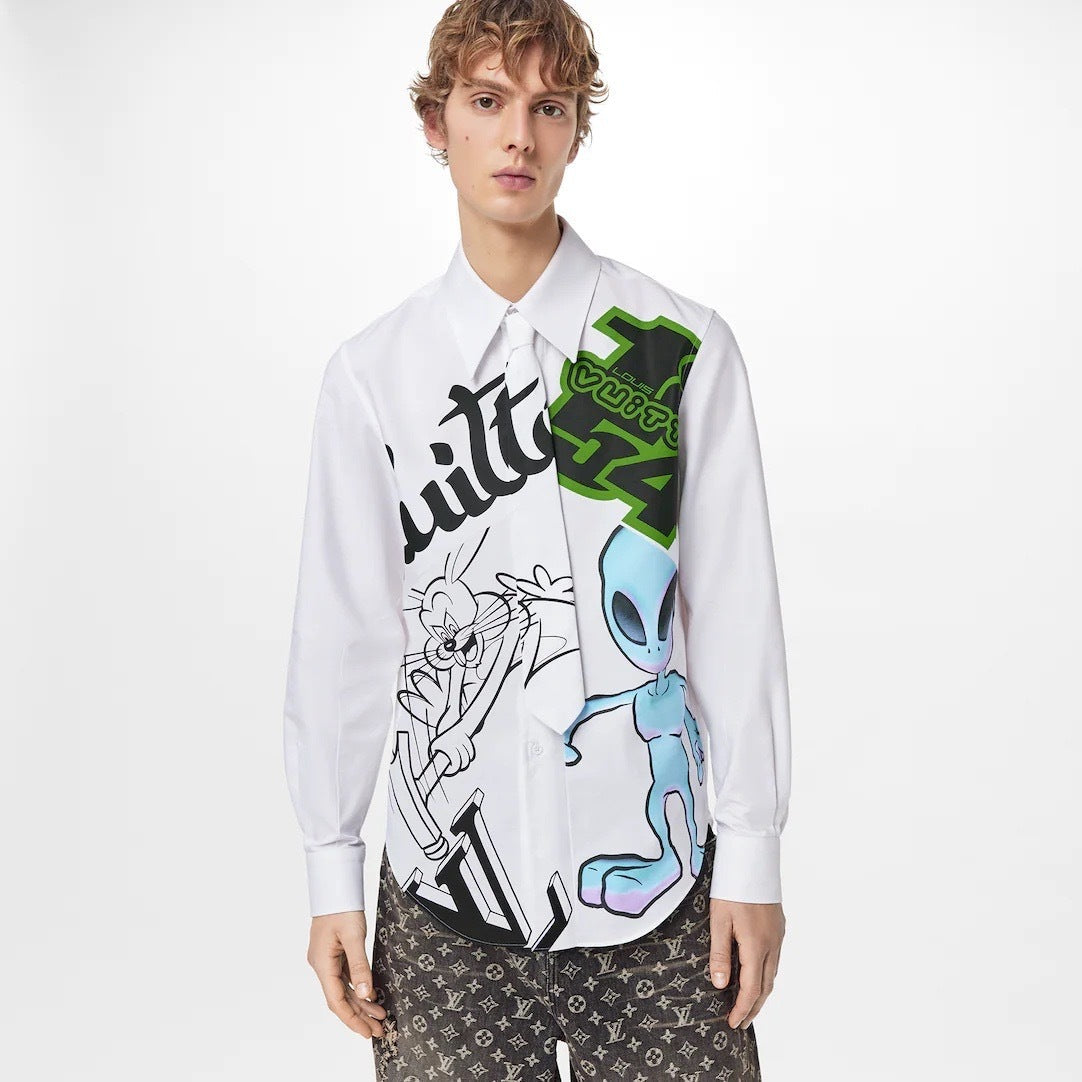 LOUIS VUITTON CARTOON ALIEN GRAPHIC BUTTON DOWN SHIRT