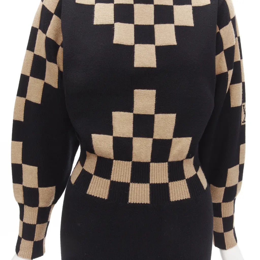 LOUIS VUITTON DAMIER CHECK WOOL MID LENGTH DRESS