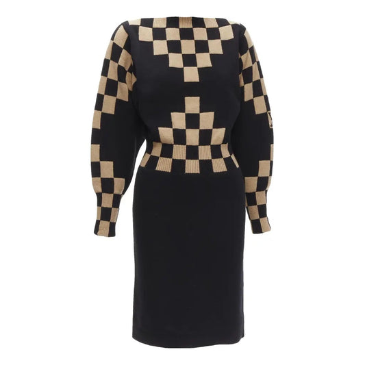 LOUIS VUITTON DAMIER CHECK WOOL MID LENGTH DRESS