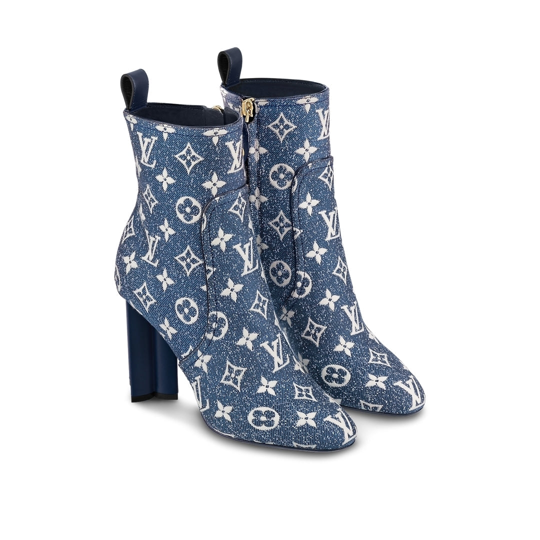 LOUIS VUITTON DENIM MONOGRAM SILHOUETTE ANKLE BOOTS