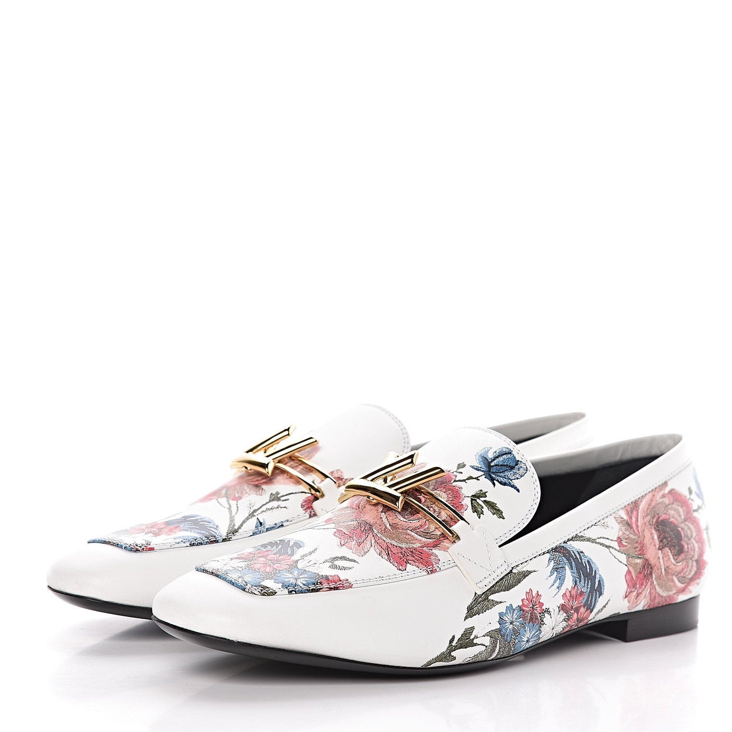 LOUIS VUITTON CALFSKIN LEATHER FLORAL FLAT LOAFERS