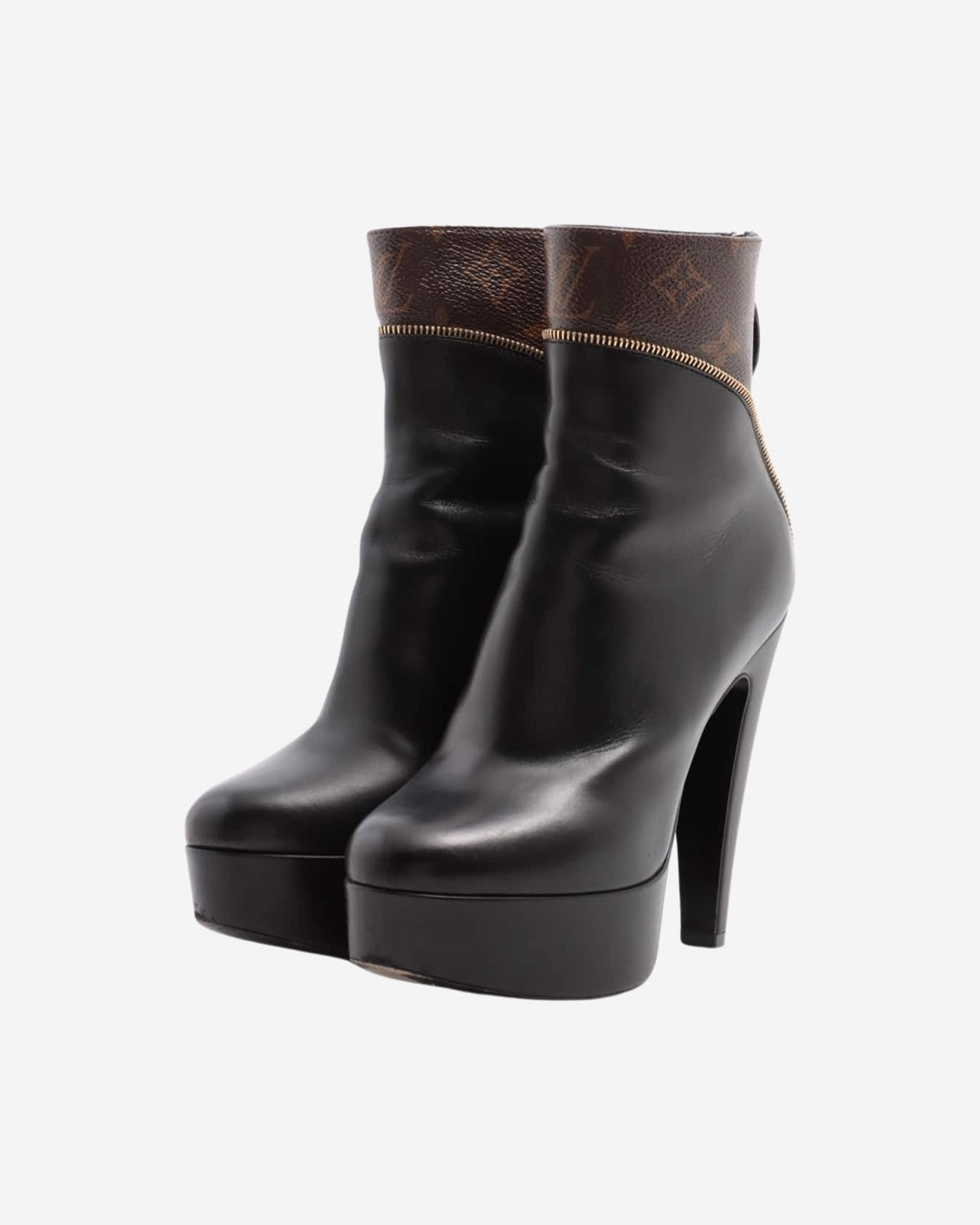 LOUIS VUITTON MONOGRAM LEATHER PLATFORM ANKLE BOOTS