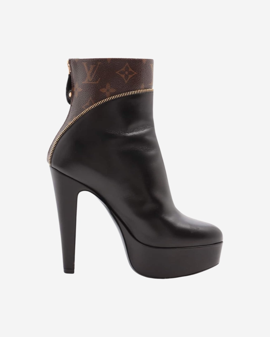 LOUIS VUITTON MONOGRAM LEATHER PLATFORM ANKLE BOOTS