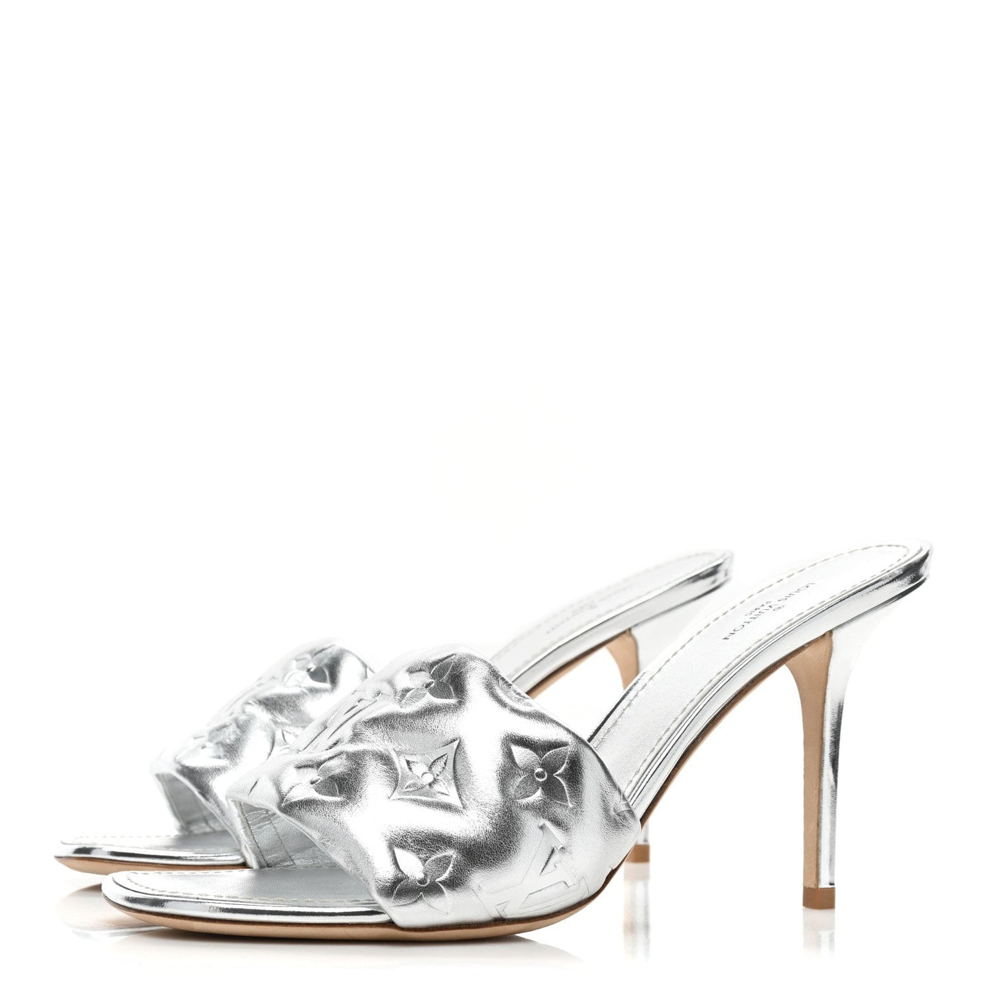 LOUIS VUITTON METALLIC LAMBSKIN EMBOSSED MONOGRAM REVIVAL MULES