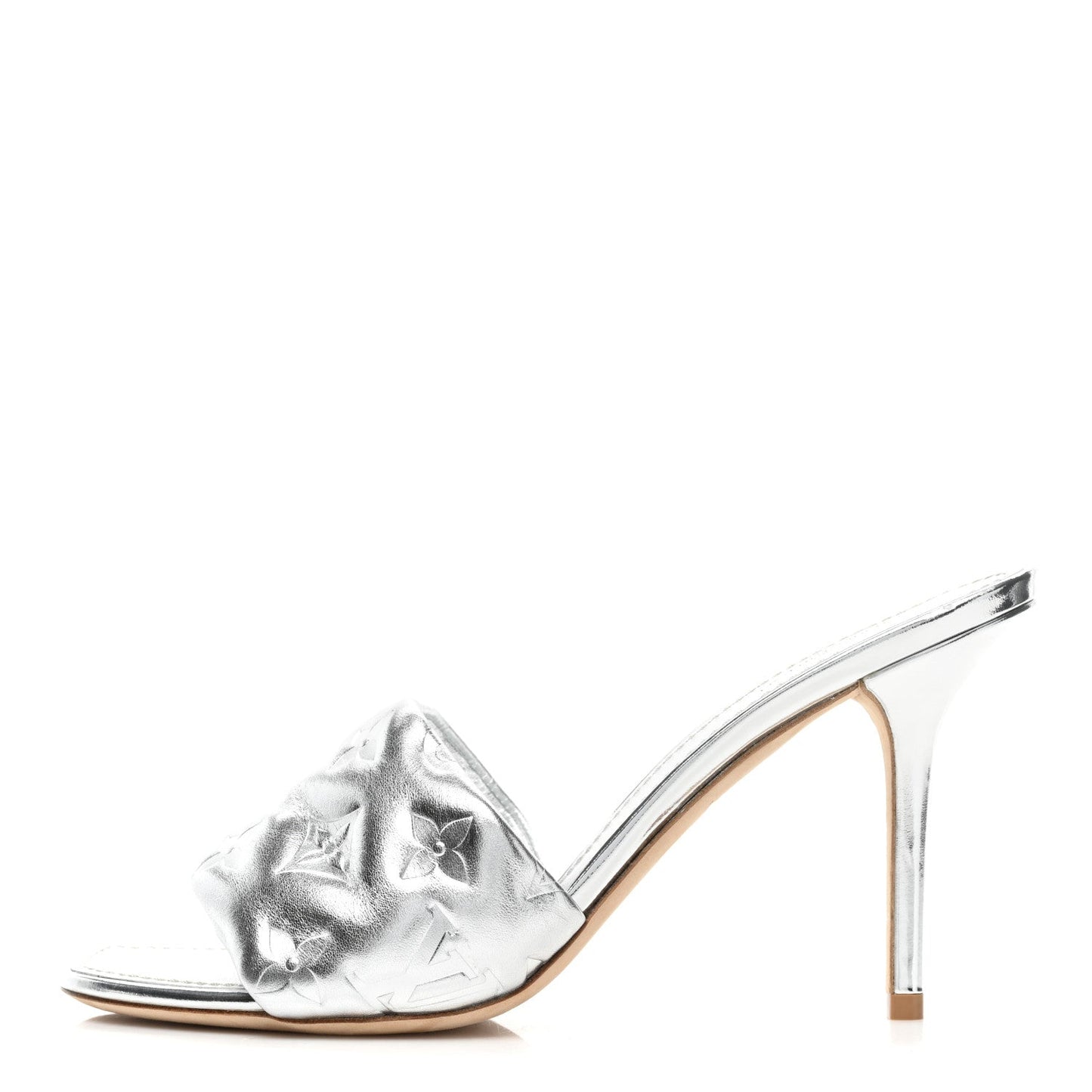LOUIS VUITTON METALLIC LAMBSKIN EMBOSSED MONOGRAM REVIVAL MULES