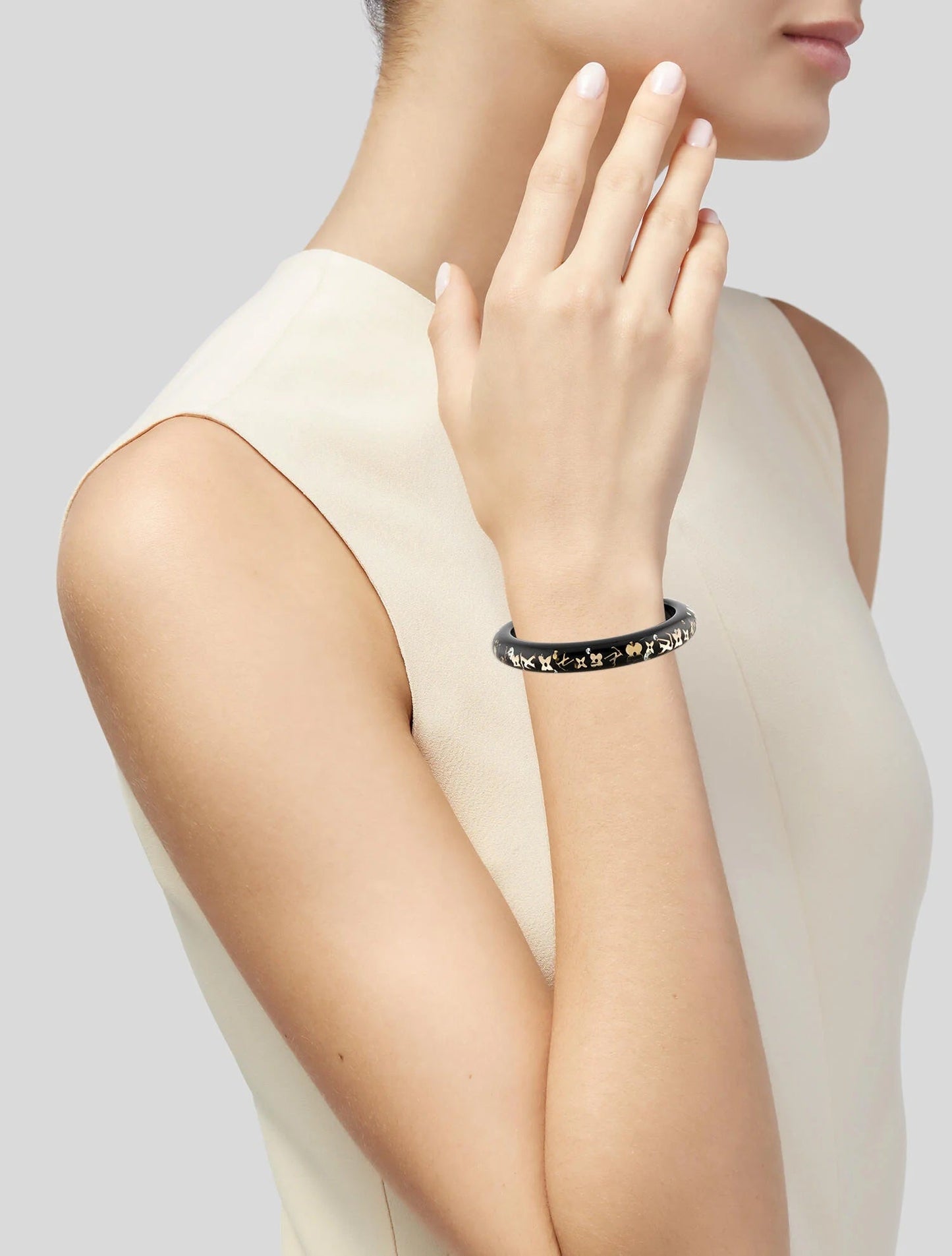 LOUIS VUITTON NARROW INCLUSION RESIN BANGLE BRACELET- BLACK