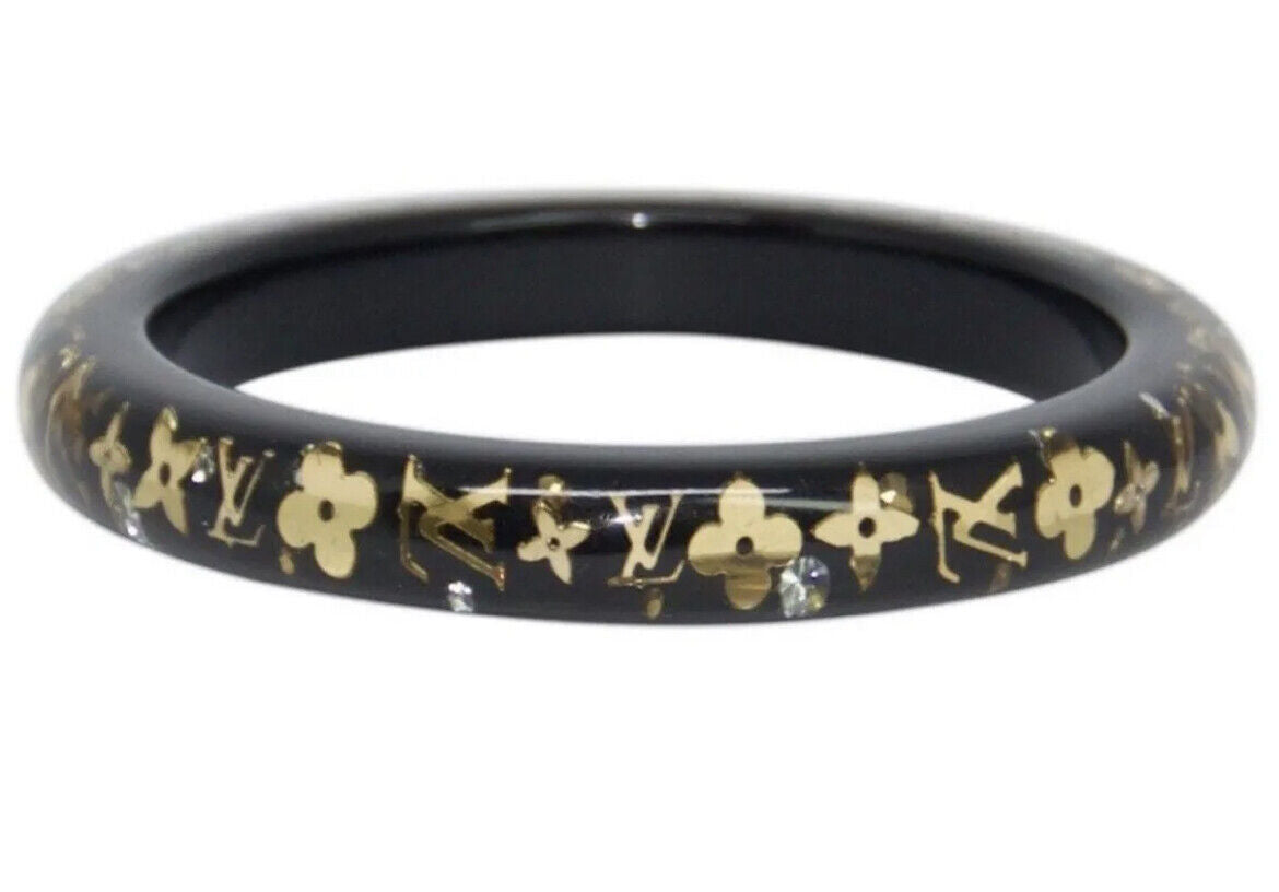 LOUIS VUITTON NARROW INCLUSION RESIN BANGLE BRACELET- BLACK