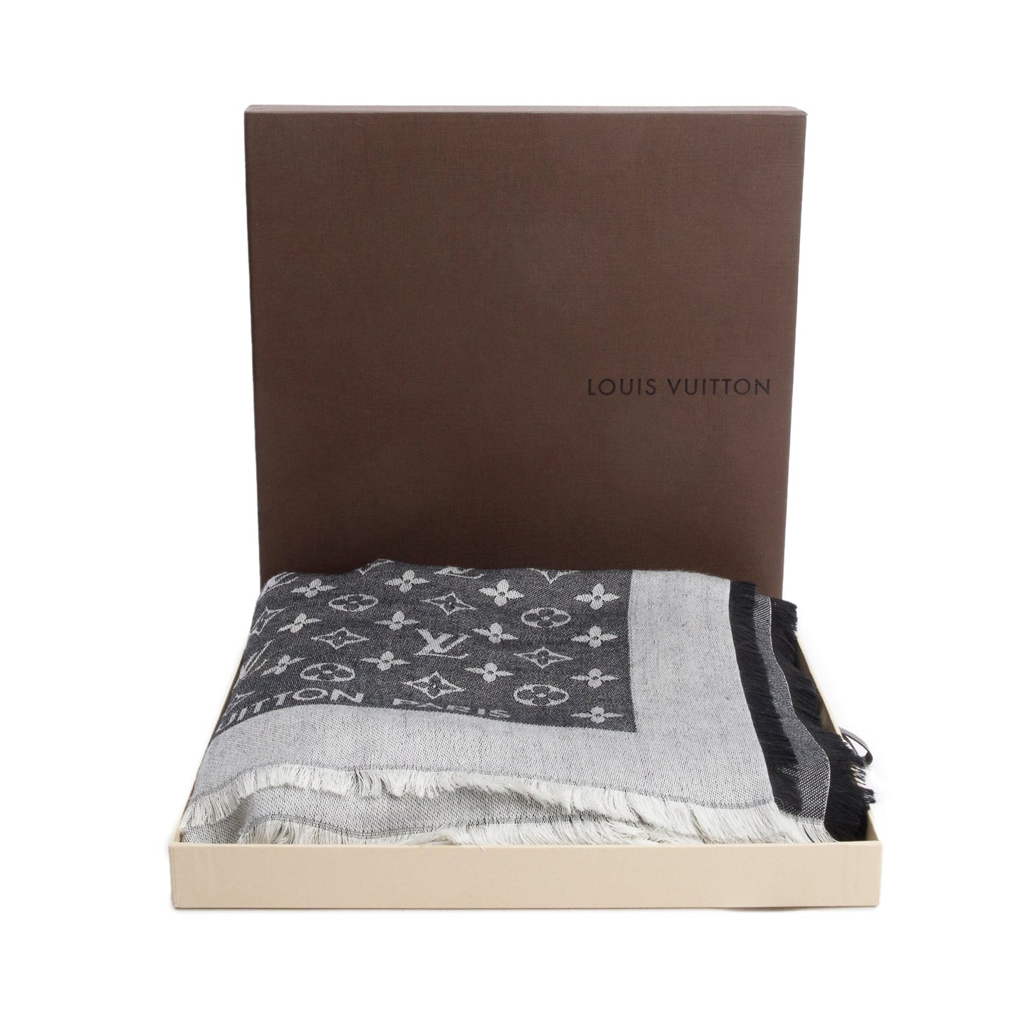 Louis Vuitton Grey Monogram Silk/Wool My Daily Denim Shawl Scarf