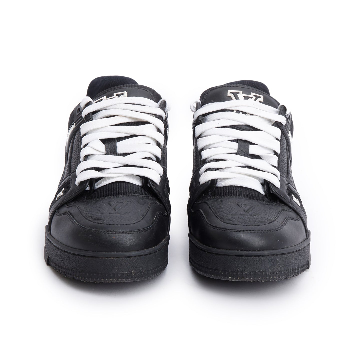 Louis Vuitton 2023 Black Embossed Calfskin Leather Trainer Sneakers, Men's Size 7.5