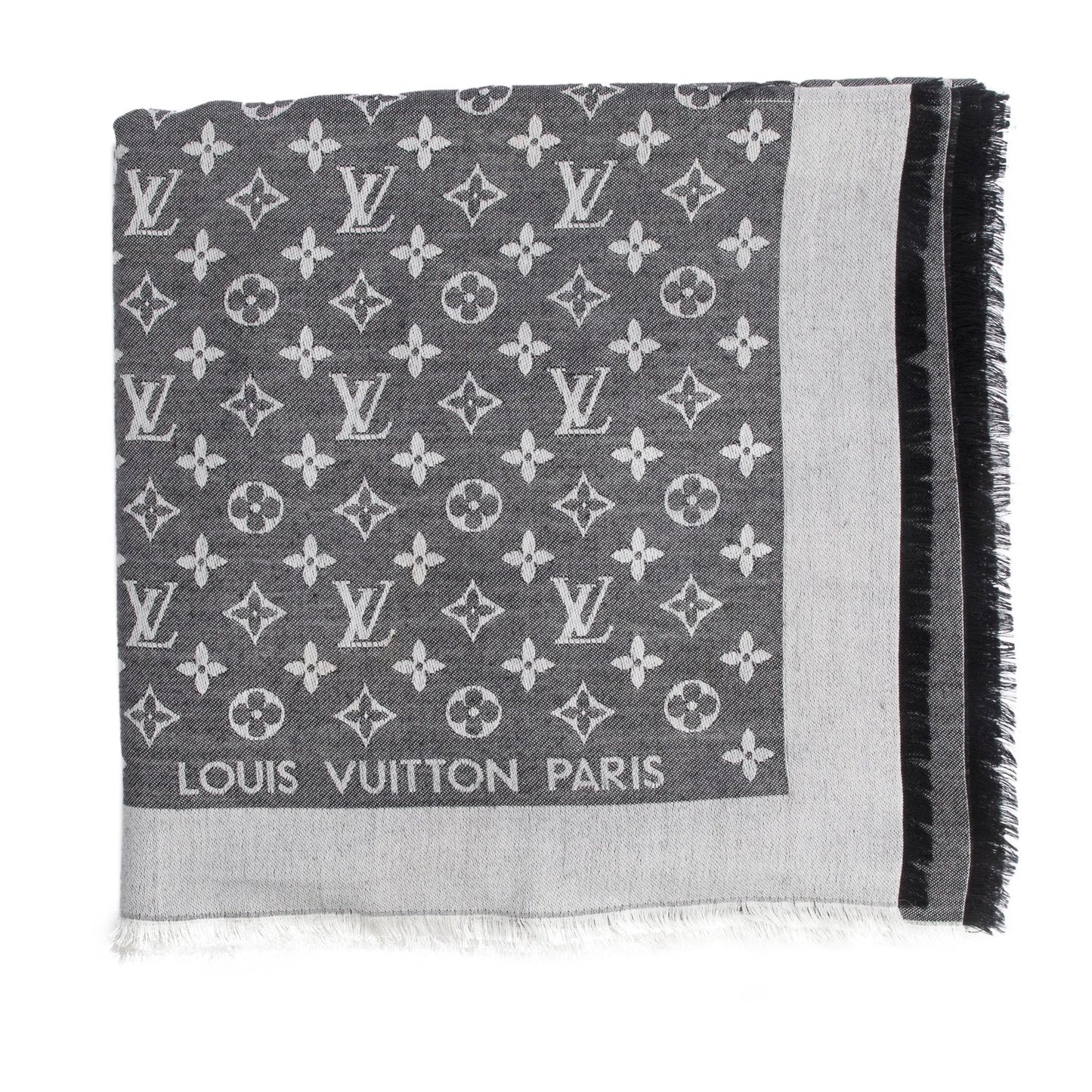 Louis Vuitton Grey Monogram Silk/Wool My Daily Denim Shawl Scarf