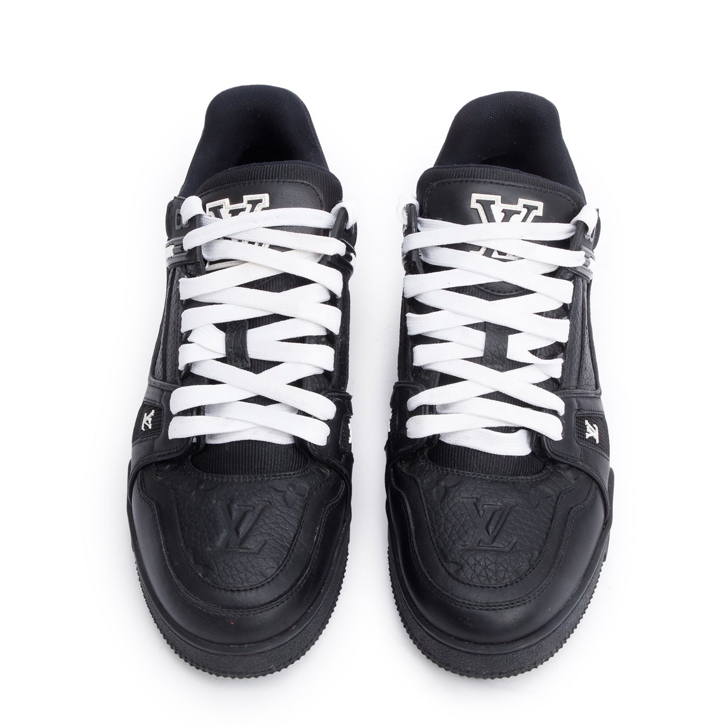 Louis Vuitton 2023 Black Embossed Calfskin Leather Trainer Sneakers, Men's Size 7.5