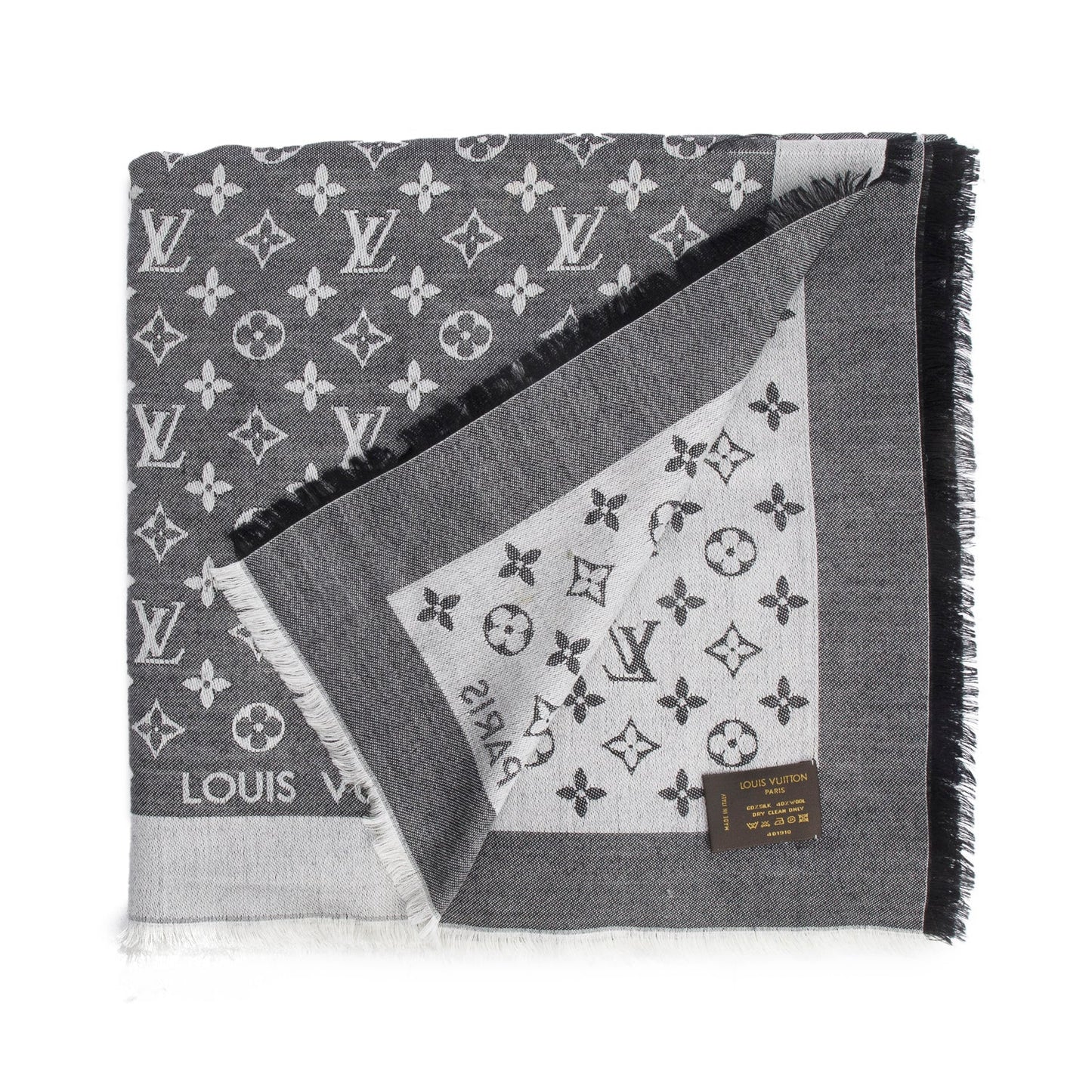 Louis Vuitton Grey Monogram Silk/Wool My Daily Denim Shawl Scarf
