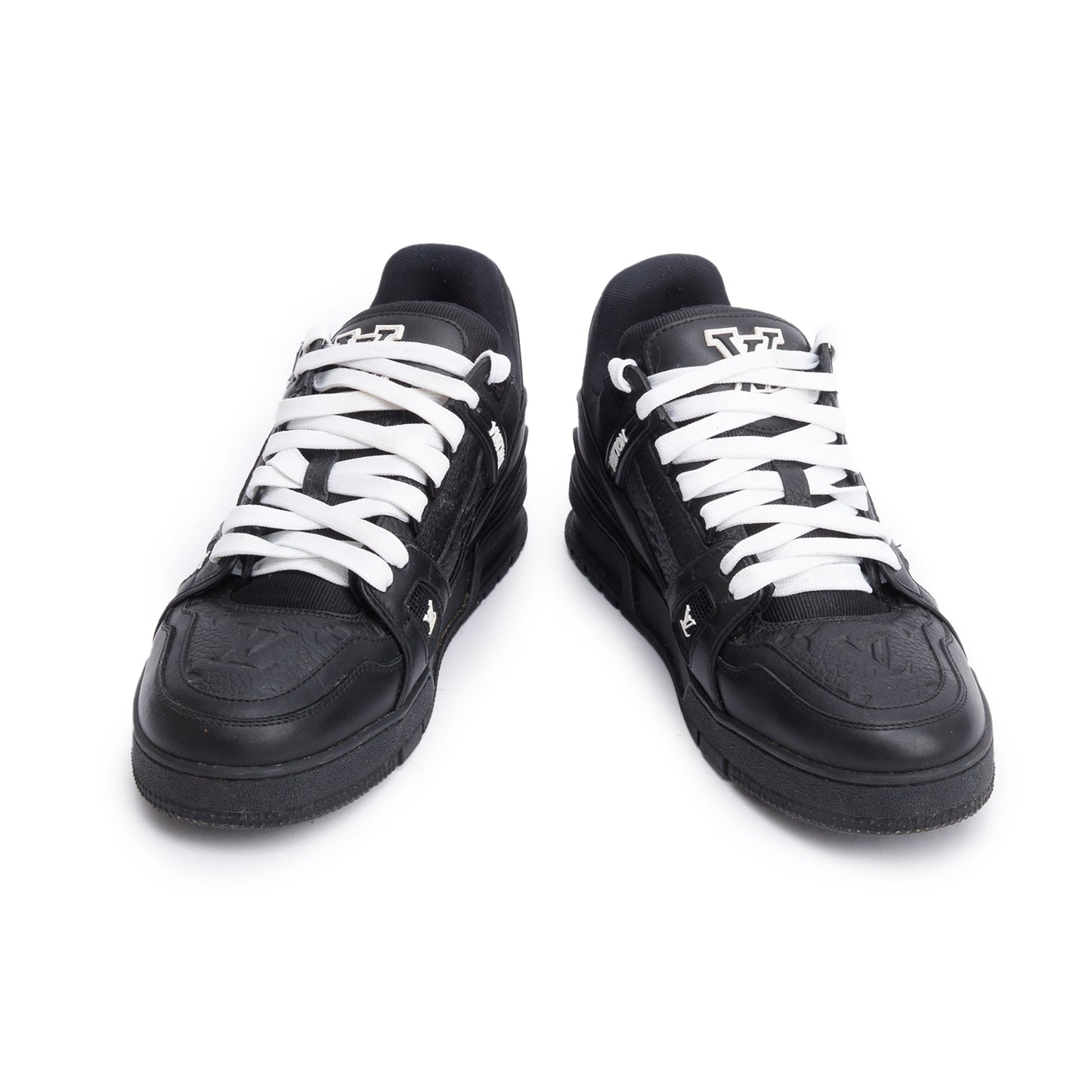 Louis Vuitton 2023 Black Embossed Calfskin Leather Trainer Sneakers, Men's Size 7.5