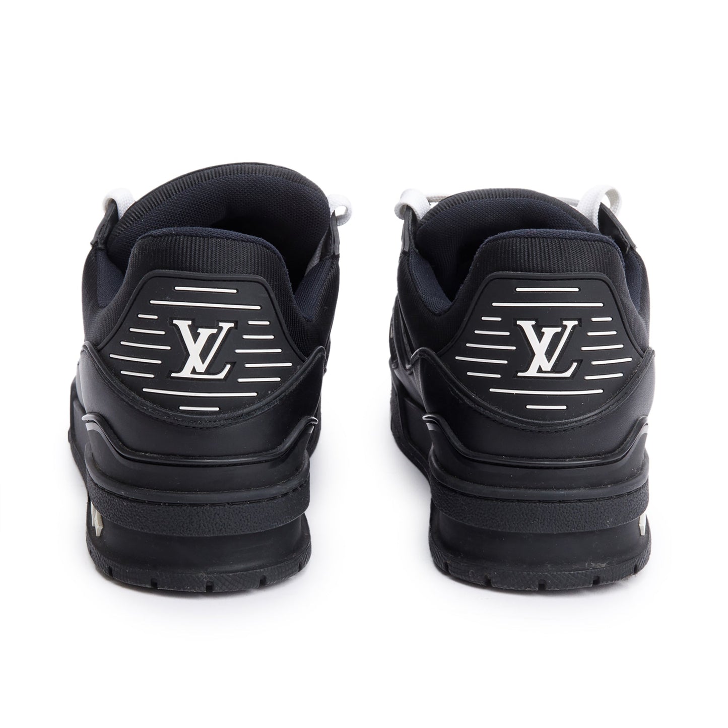 Louis Vuitton 2023 Black Embossed Calfskin Leather Trainer Sneakers, Men's Size 7.5