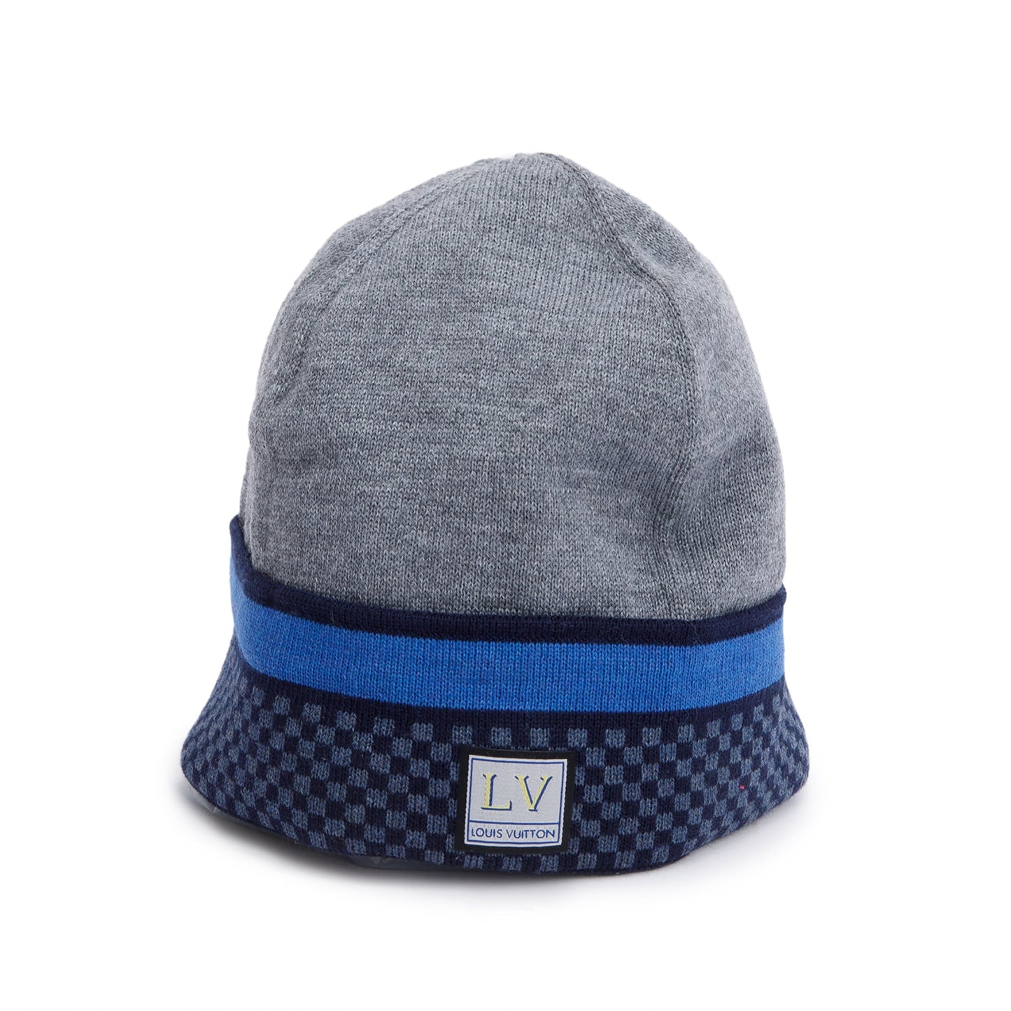 Louis Vuitton Grey/Navy Micro Damier Ebene Wool Beanie