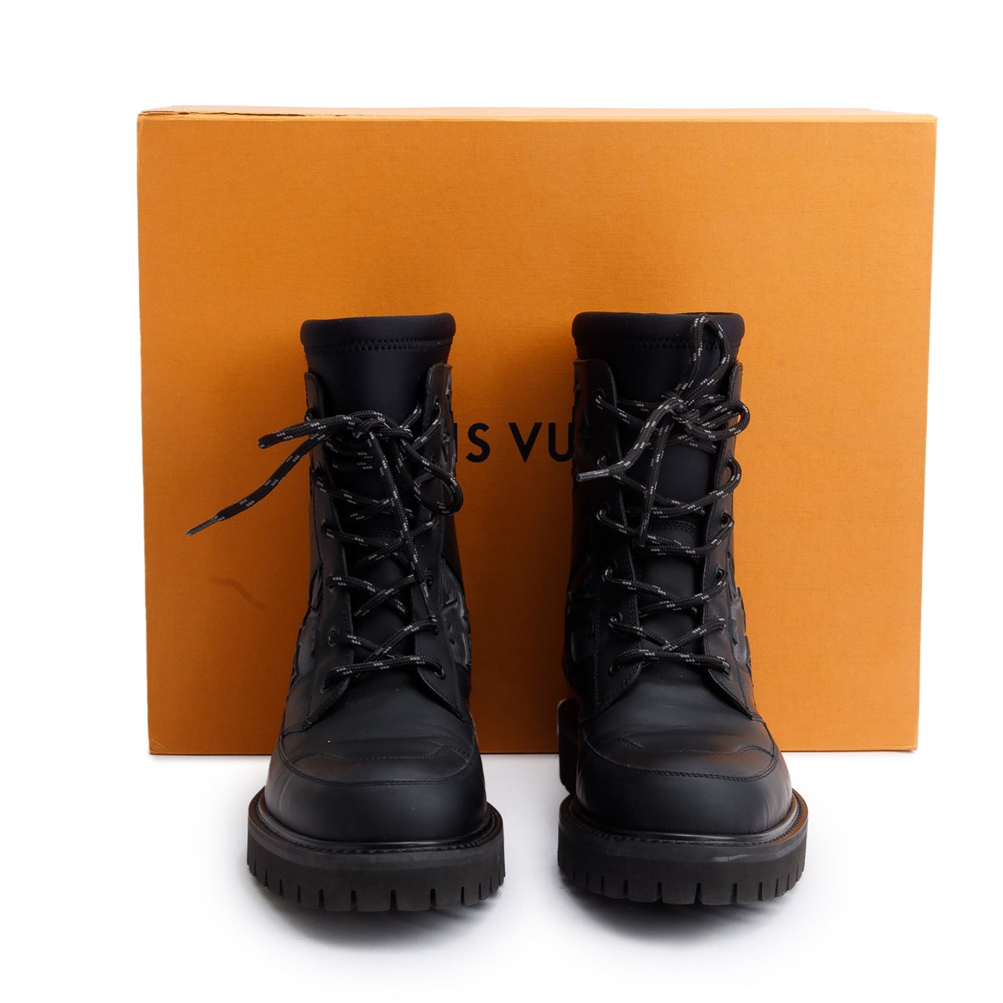 Louis Vuitton 2020 Black Monogram Embossed Rubber Landscape Ankle Boots, Size 6
