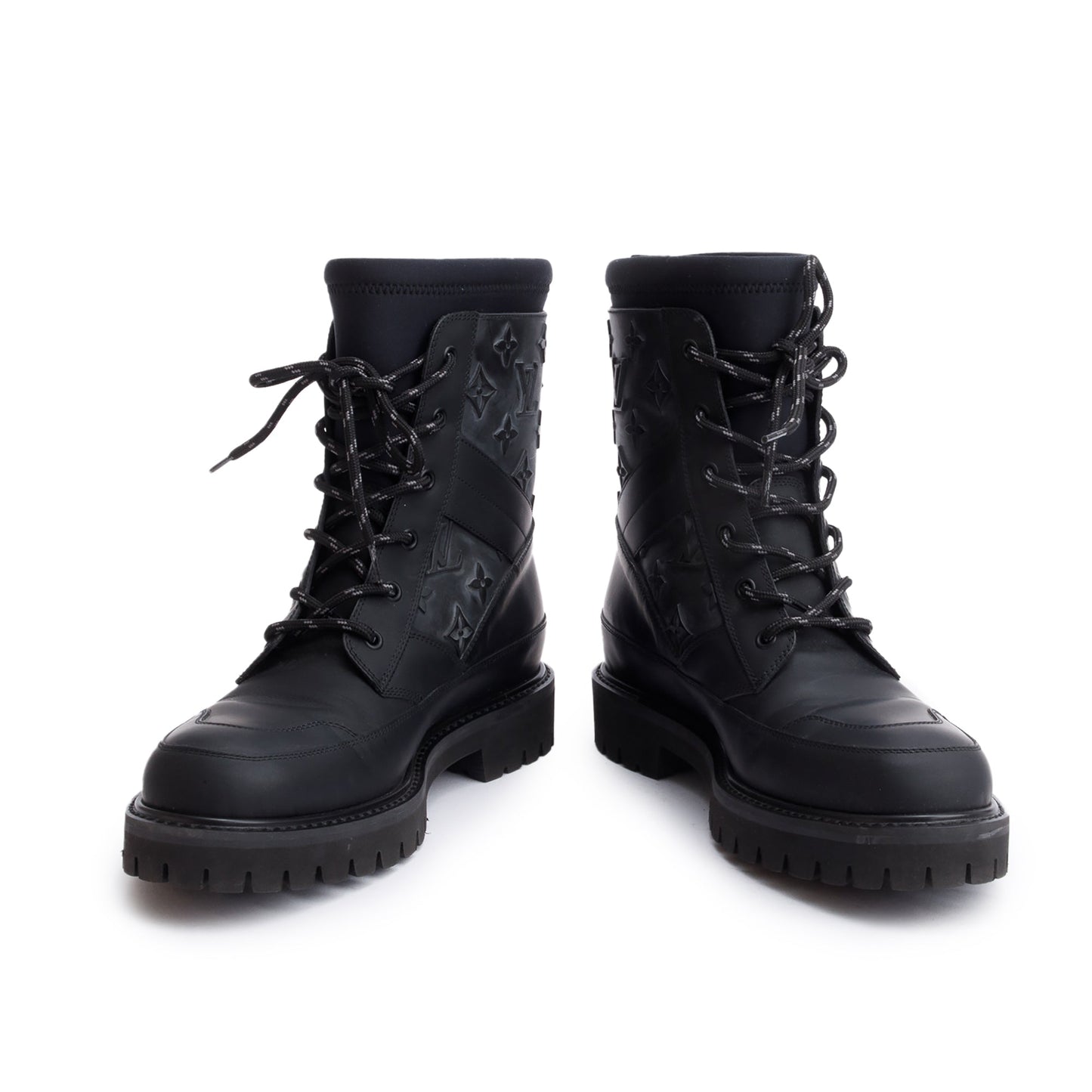 Louis Vuitton 2020 Black Monogram Embossed Rubber Landscape Ankle Boots, Size 6