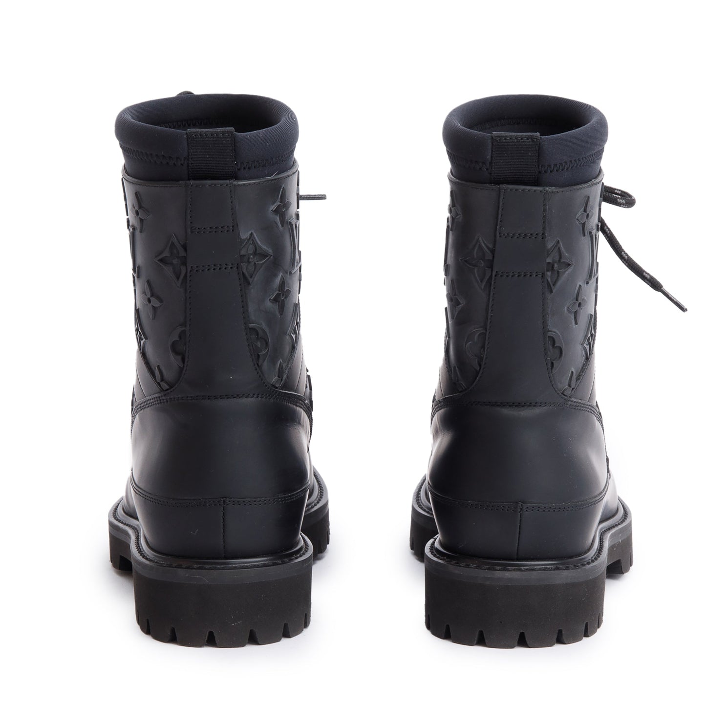 Louis Vuitton 2020 Black Monogram Embossed Rubber Landscape Ankle Boots, Size 6