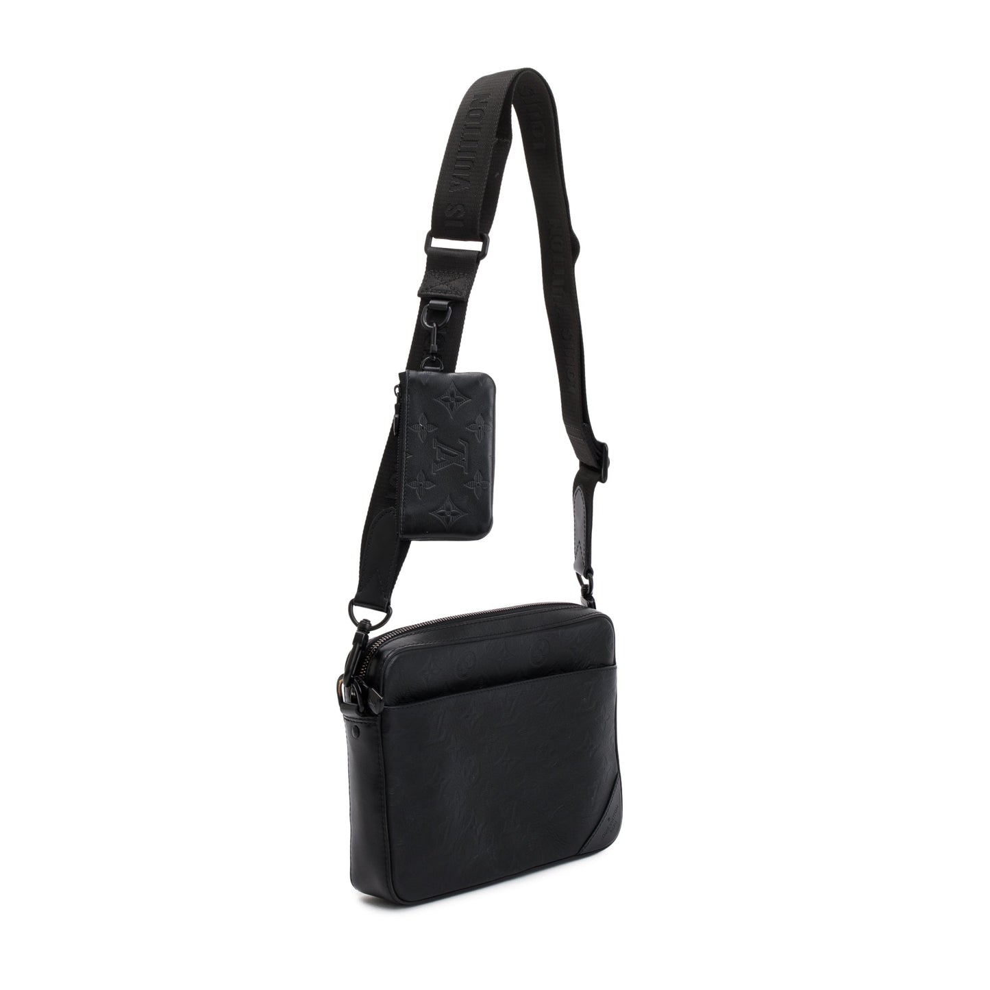 Louis Vuitton 2020 Black Monogram Shadow Embossed Calfskin Leather Duo Messenger Bag