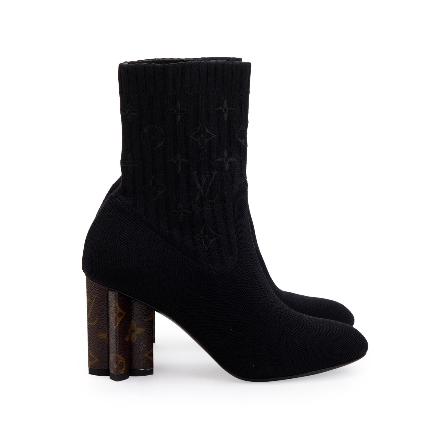 Louis Vuitton 2020 Black Stretch Textile and Monogram Silhouette Ankle Boots, Size 37