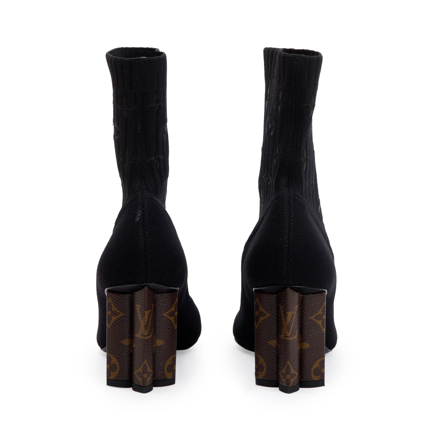 Louis Vuitton 2020 Black Stretch Textile and Monogram Silhouette Ankle Boots, Size 37