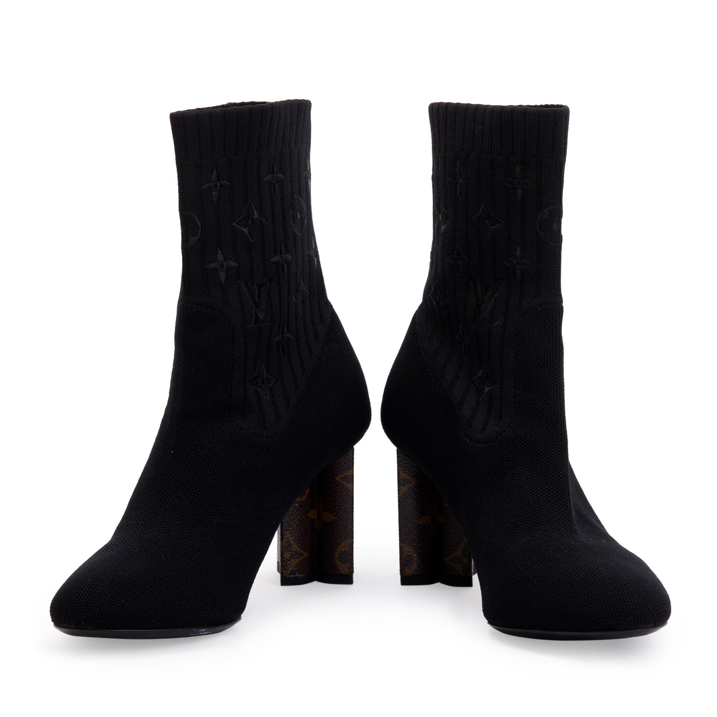 Louis Vuitton 2020 Black Stretch Textile and Monogram Silhouette Ankle Boots, Size 37