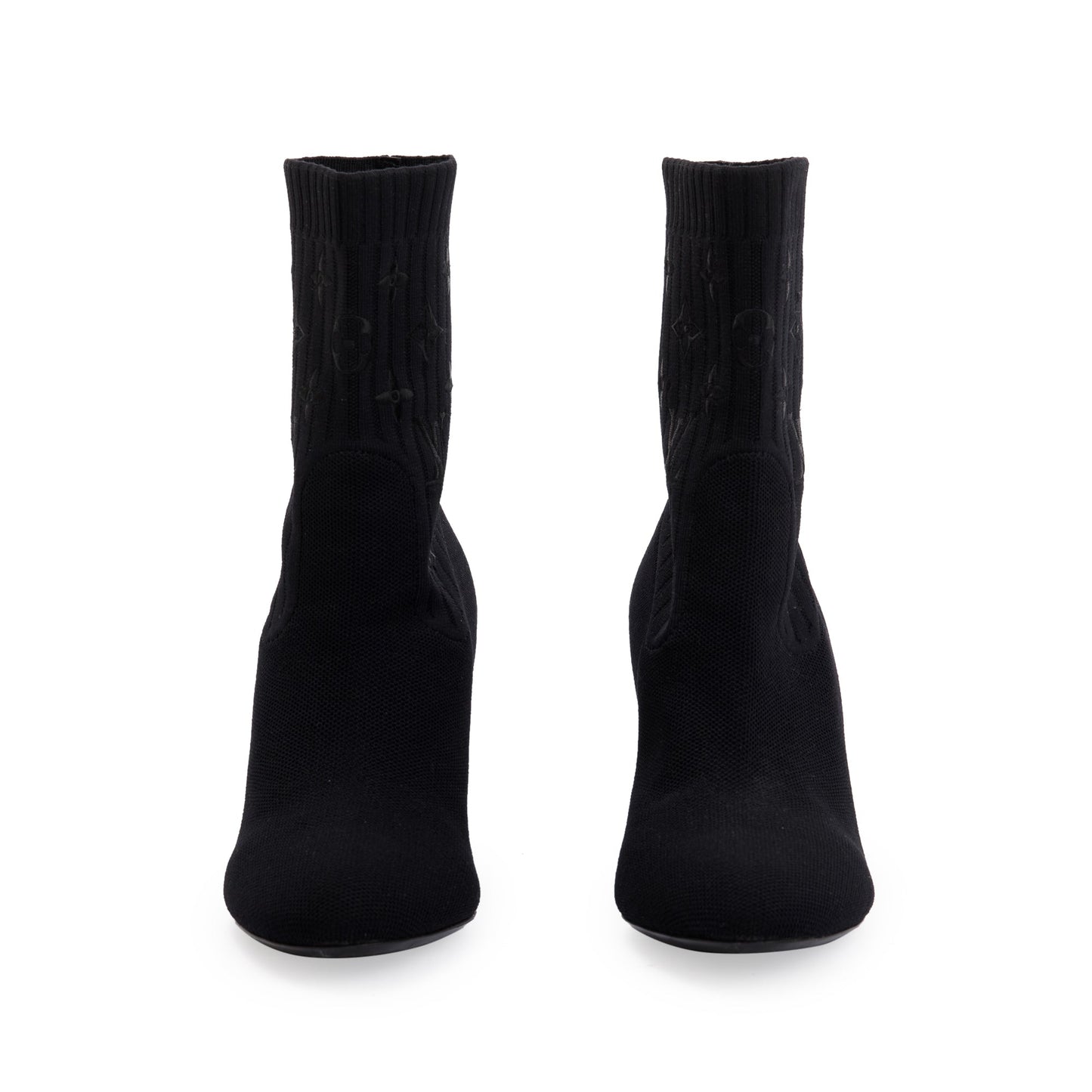 Louis Vuitton 2020 Black Stretch Textile and Monogram Silhouette Ankle Boots, Size 37