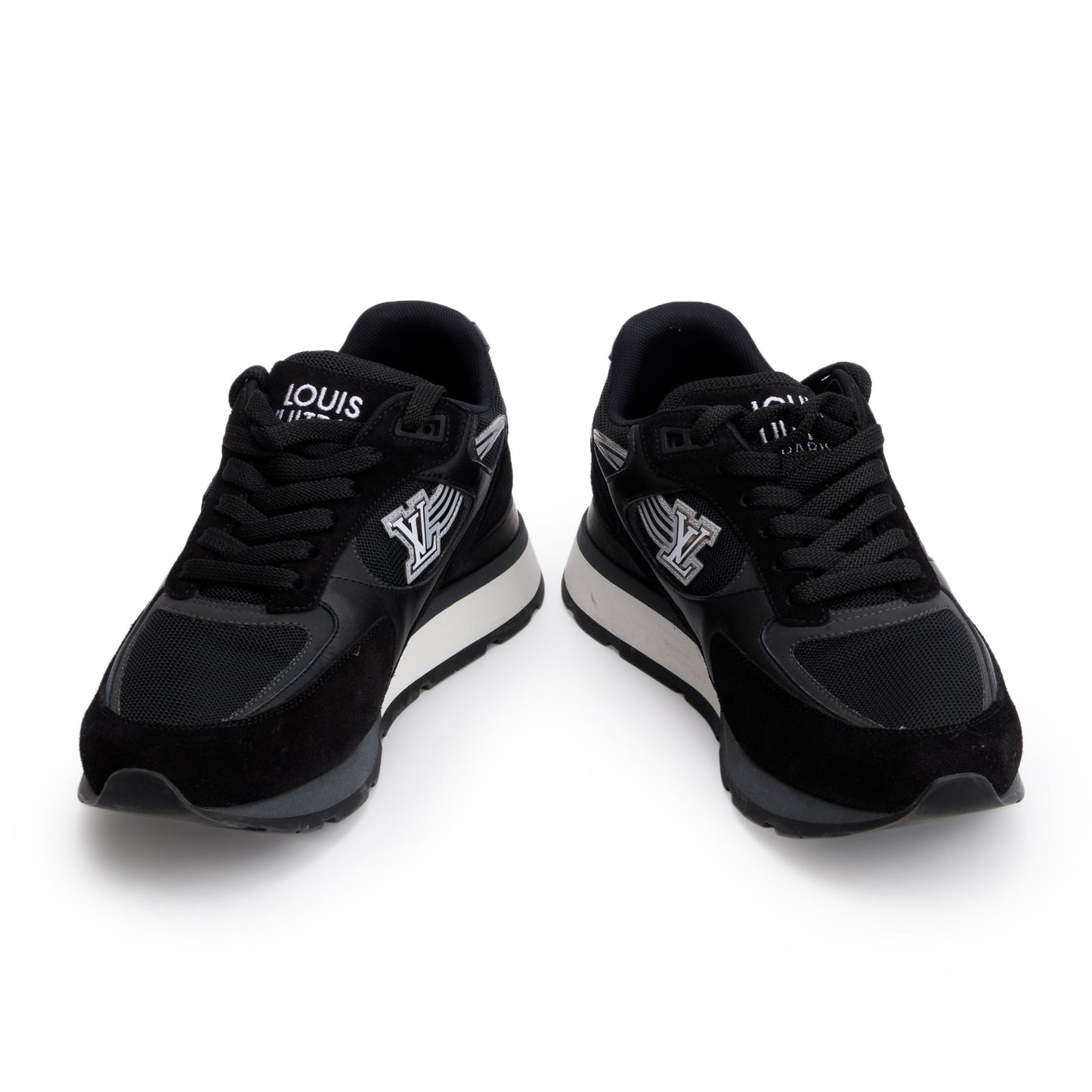 Louis Vuitton 2020 Black Suede Mesh Calfskin Run Away Sneakers, Size 7
