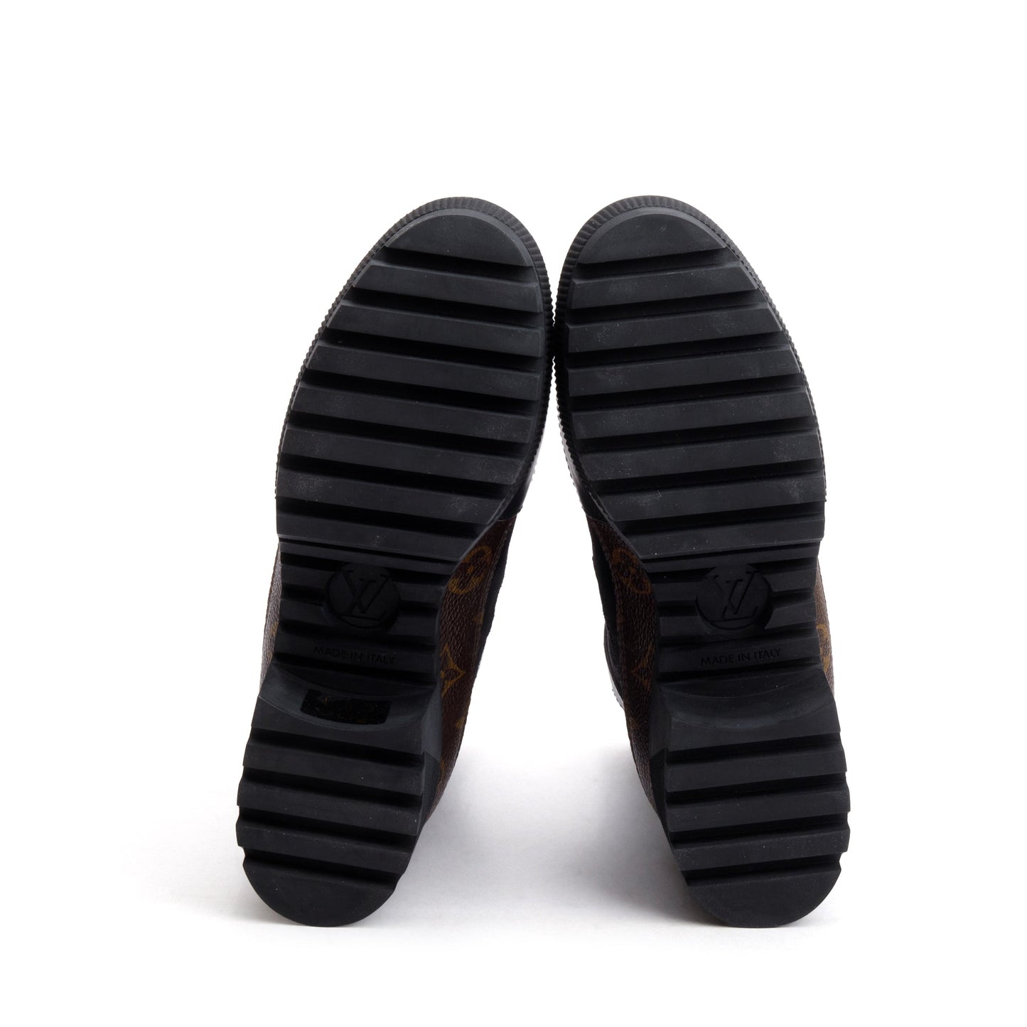 Louis Vuitton 2020 Black Suede Monogram Trim Laureate Platform Desert Boots, Size 37.5