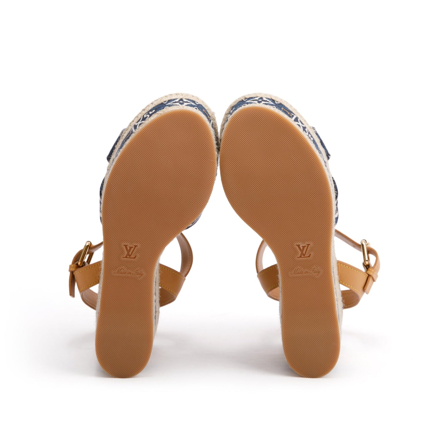 Louis Vuitton 2020 Blue Jacquard Canvas Since 1854 Boundary Wedge Sandals, Size 39