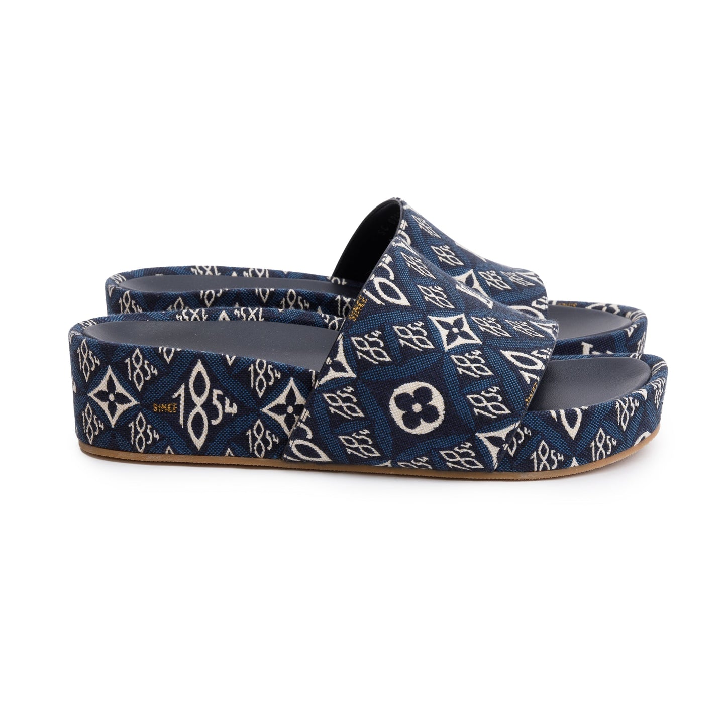 Louis Vuitton 2020 Blue Jacquard Canvas Since 1854 Jumbo Flatform Mule, Size 39