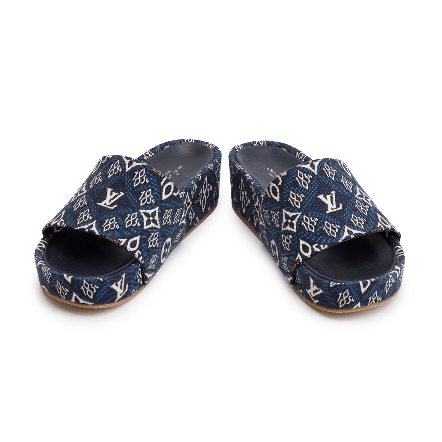 Louis Vuitton 2020 Blue Jacquard Canvas Since 1854 Jumbo Flatform Mule, Size 39