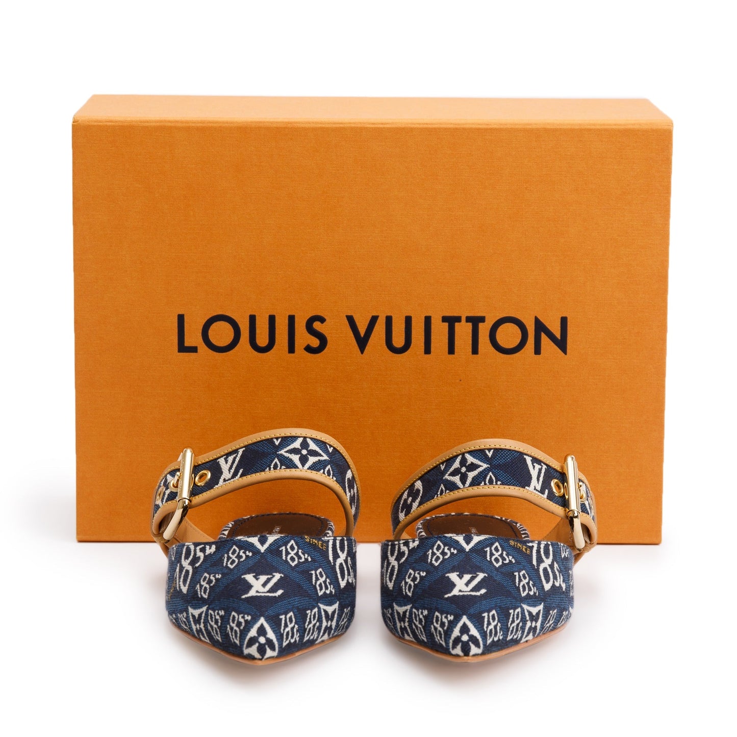 Louis Vuitton 2020 Blue Jacquard Canvas Since 1854 Sofia Flat Mules, Size 39