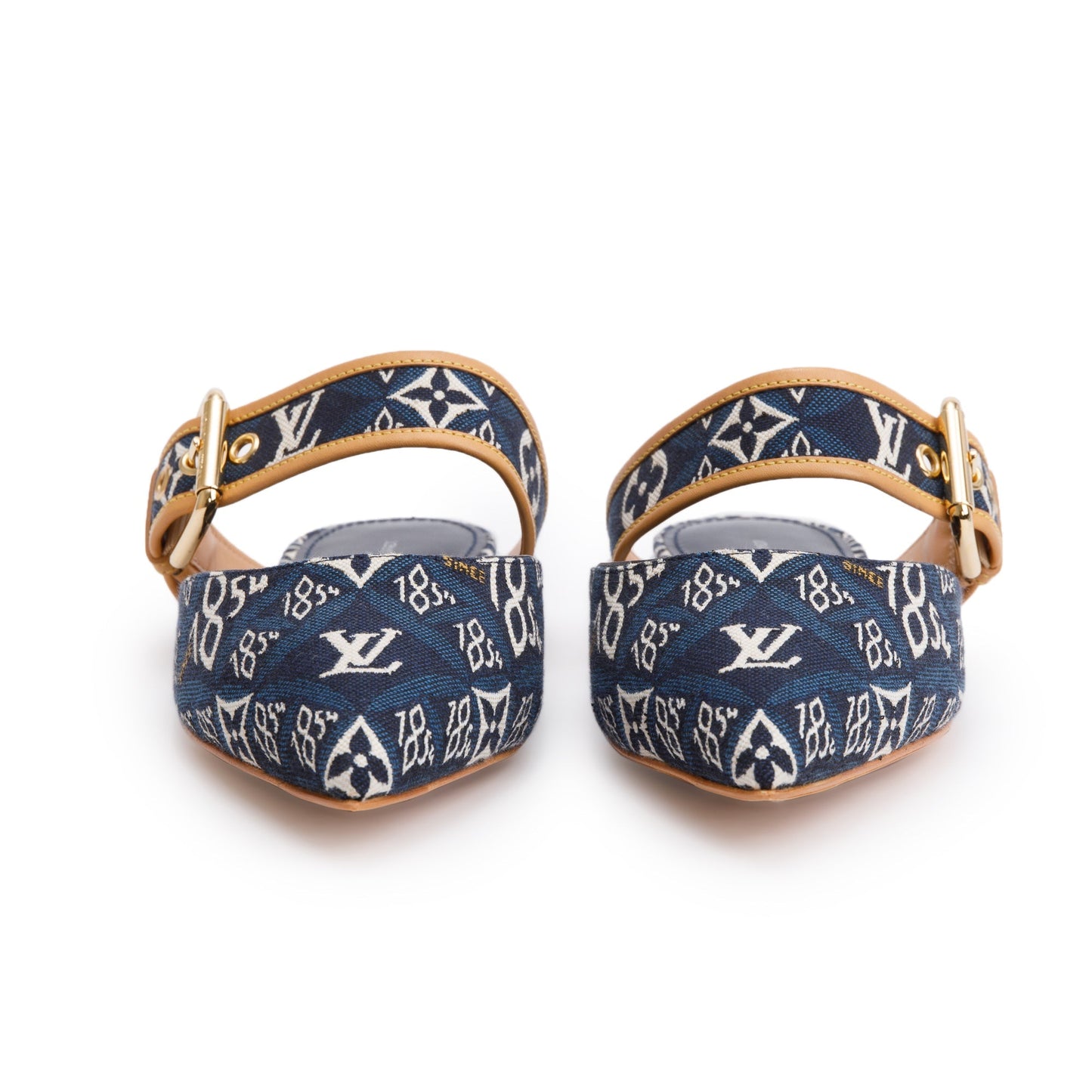 Louis Vuitton 2020 Blue Jacquard Canvas Since 1854 Sofia Flat Mules, Size 39
