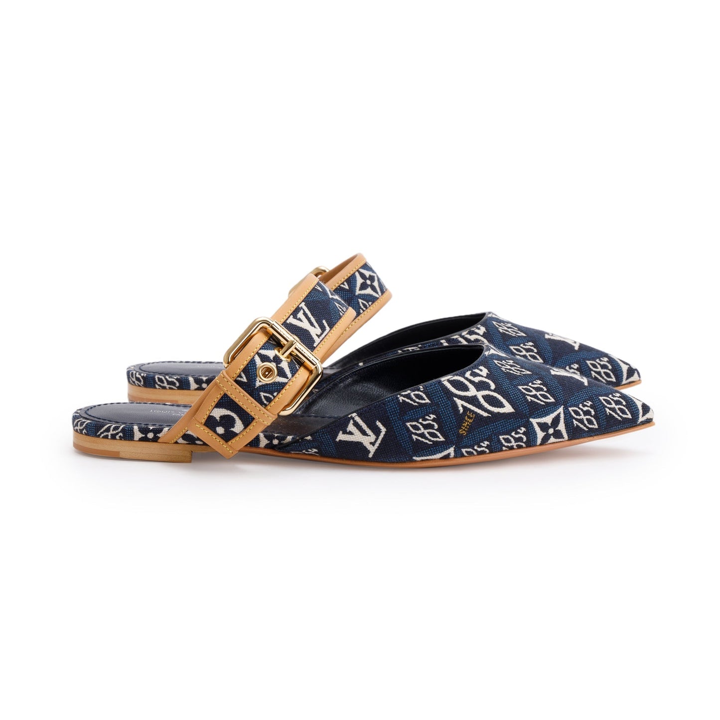 Louis Vuitton 2020 Blue Jacquard Canvas Since 1854 Sofia Flat Mules, Size 39