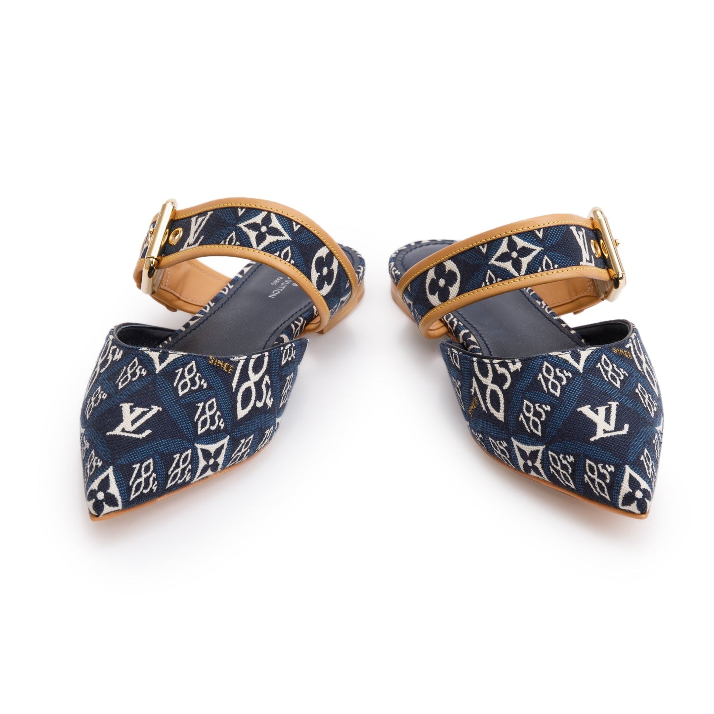 Louis Vuitton 2020 Blue Jacquard Canvas Since 1854 Sofia Flat Mules, Size 39