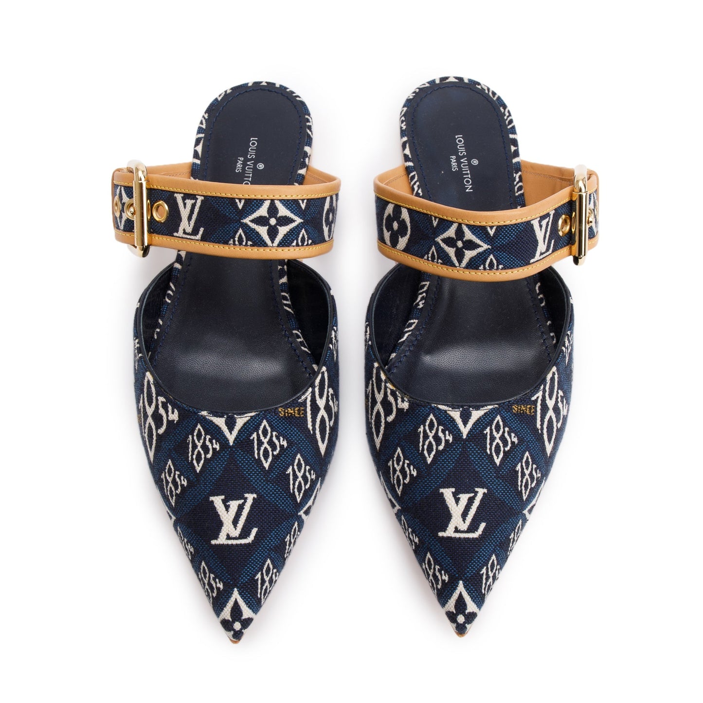 Louis Vuitton 2020 Blue Jacquard Canvas Since 1854 Sofia Flat Mules, Size 39