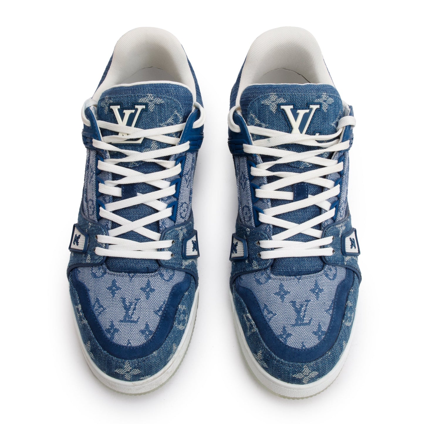 Louis Vuitton 2020 Blue Monogram Denim Calfskin LV Trainer Sneakers, Size 7.5