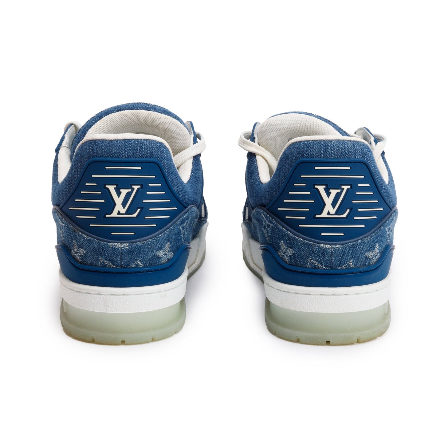 Louis Vuitton 2020 Blue Monogram Denim Calfskin LV Trainer Sneakers, Size 7.5