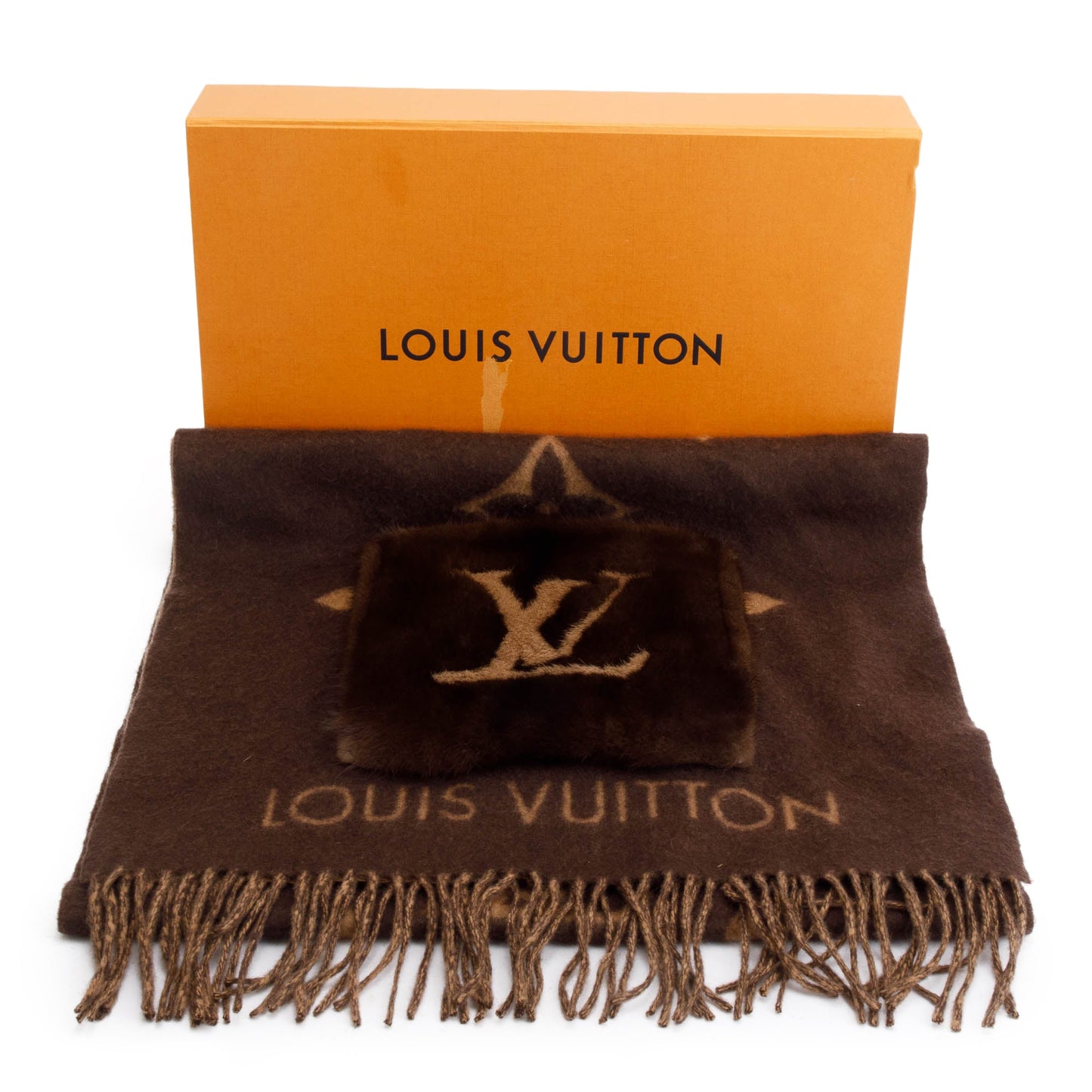 Louis Vuitton 2020 Brown/Beige Cashmere Mink Fur Pocket Monogram Cold Reykjavik Scarf