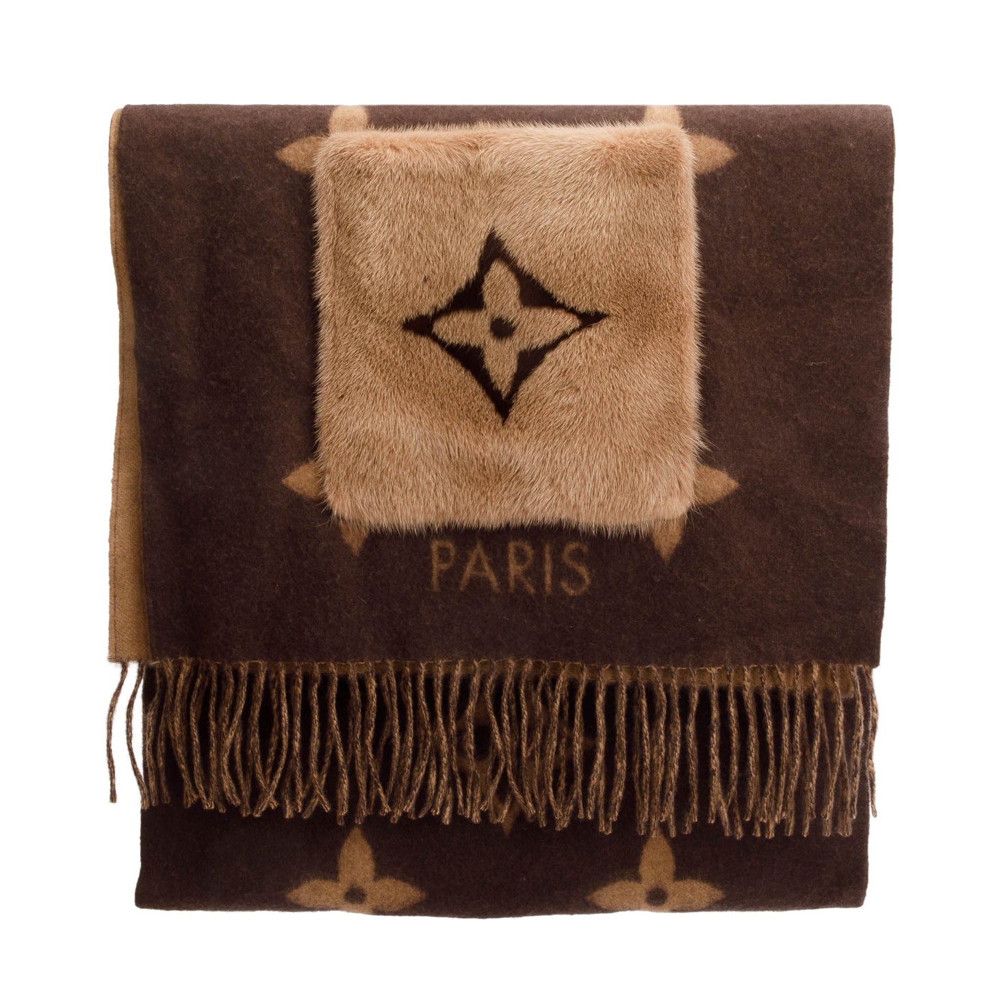 Louis Vuitton 2020 Brown/Beige Cashmere Mink Fur Pocket Monogram Cold Reykjavik Scarf