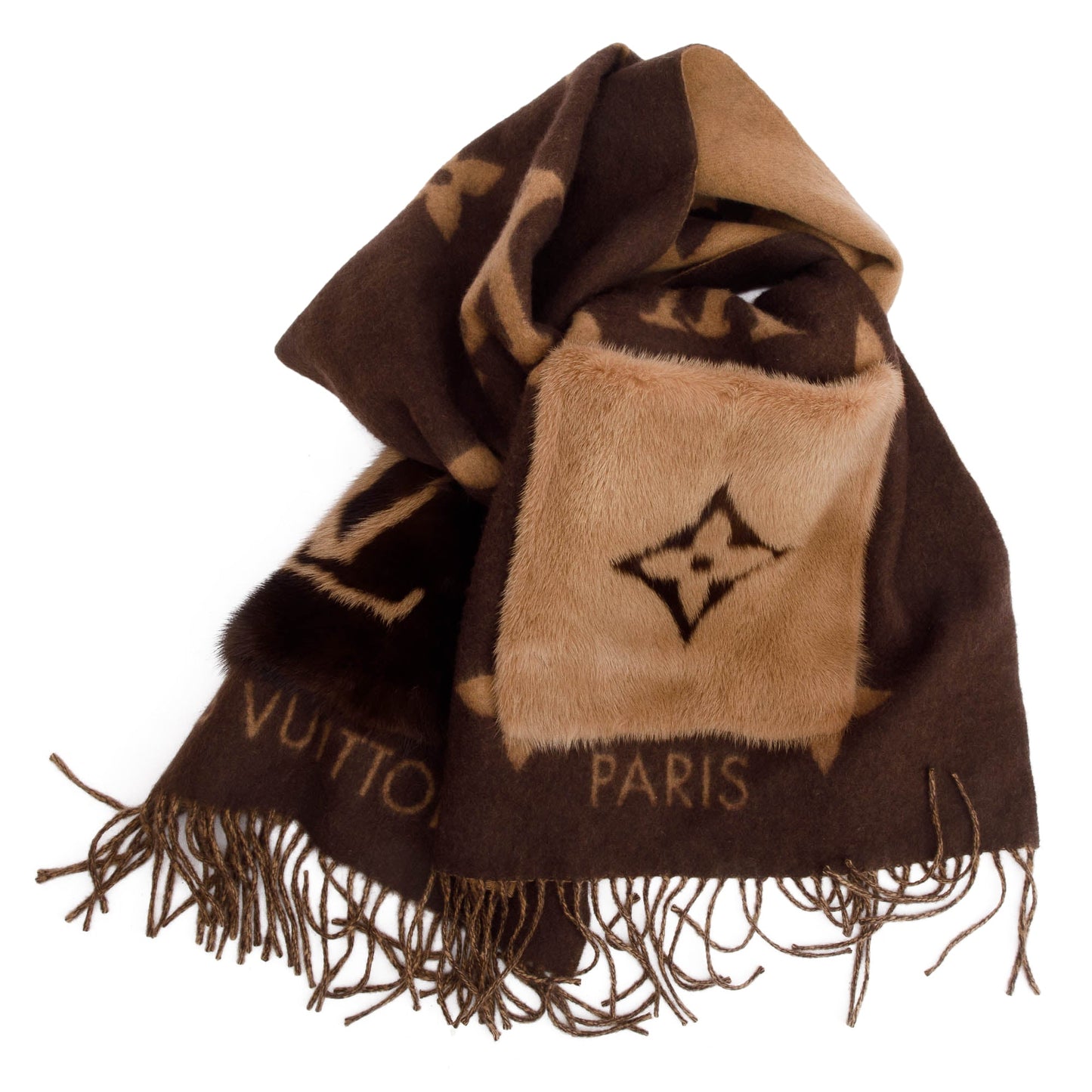 Louis Vuitton 2020 Brown/Beige Cashmere Mink Fur Pocket Monogram Cold Reykjavik Scarf