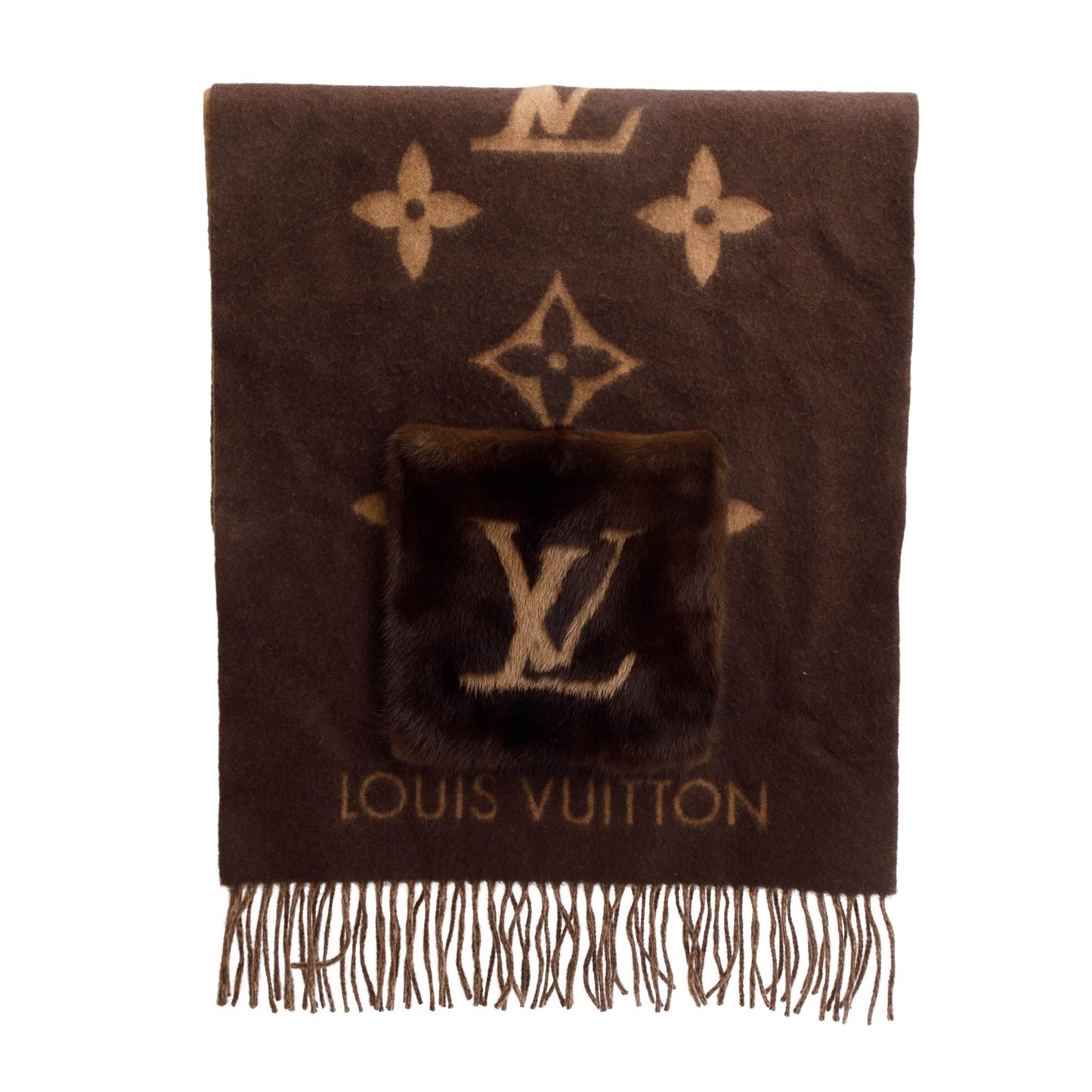Louis Vuitton 2020 Brown/Beige Cashmere Mink Fur Pocket Monogram Cold Reykjavik Scarf