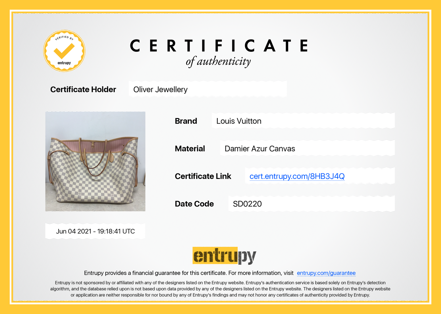 Louis Vuitton 2020 Damier Azur Neverfull GM