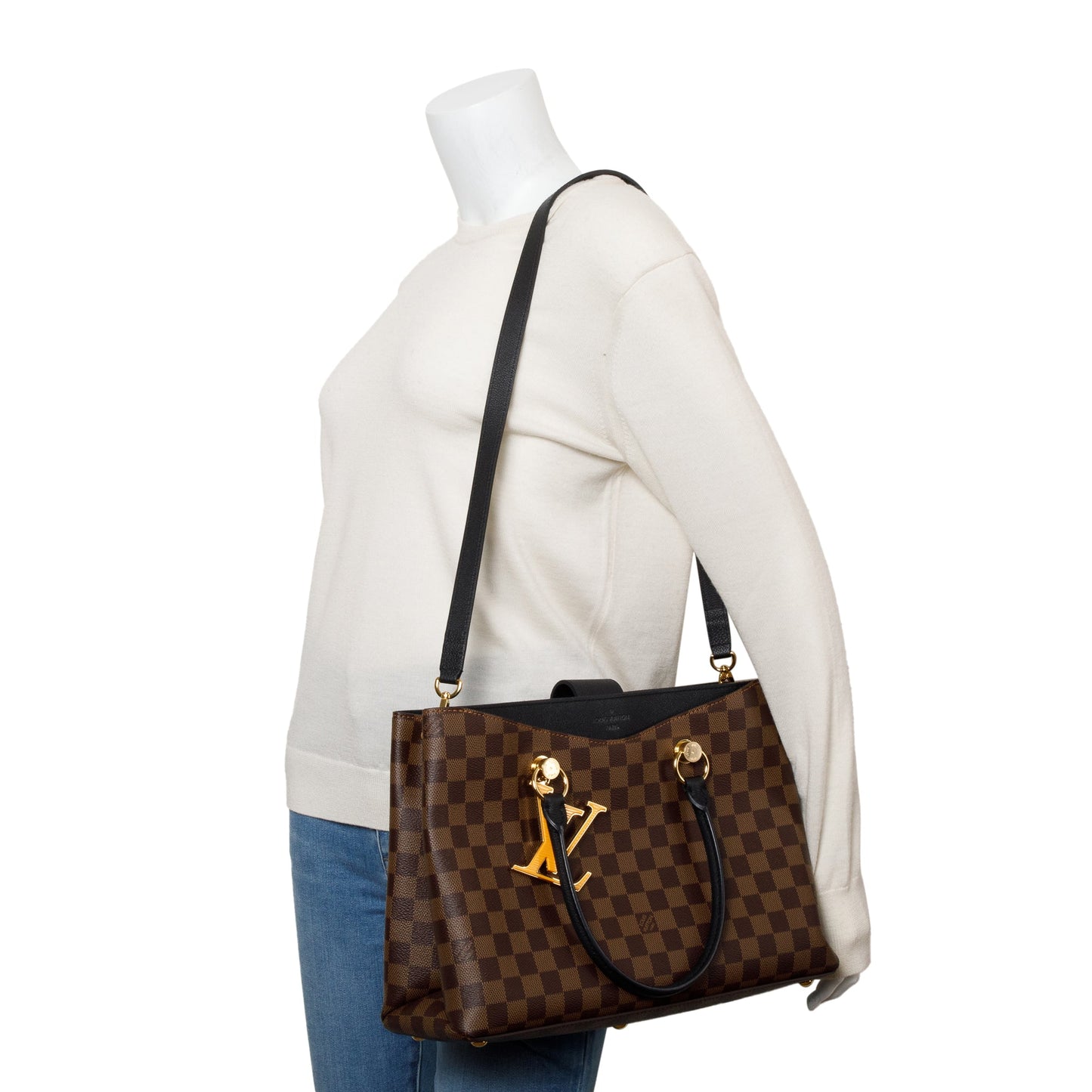 Louis Vuitton 2020 Damier Ebene Black Leather Riverside Tote